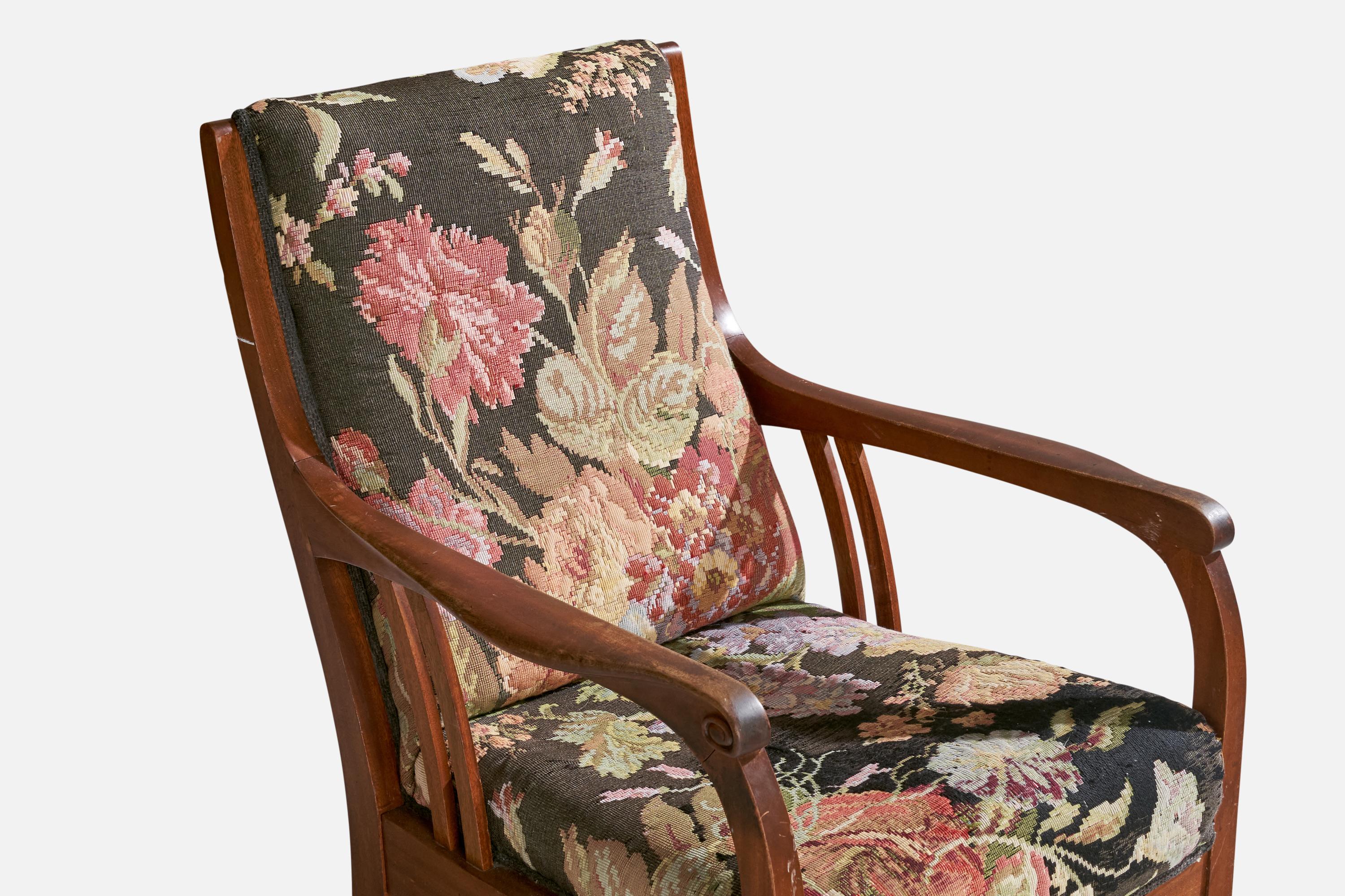 Tessuto Designer svedese, sedia da salotto, Oak, Fabrice, Svezia, anni '1900 in vendita