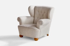Designer suédois, chaise longue, chêne, tissu, Suède, années 1940