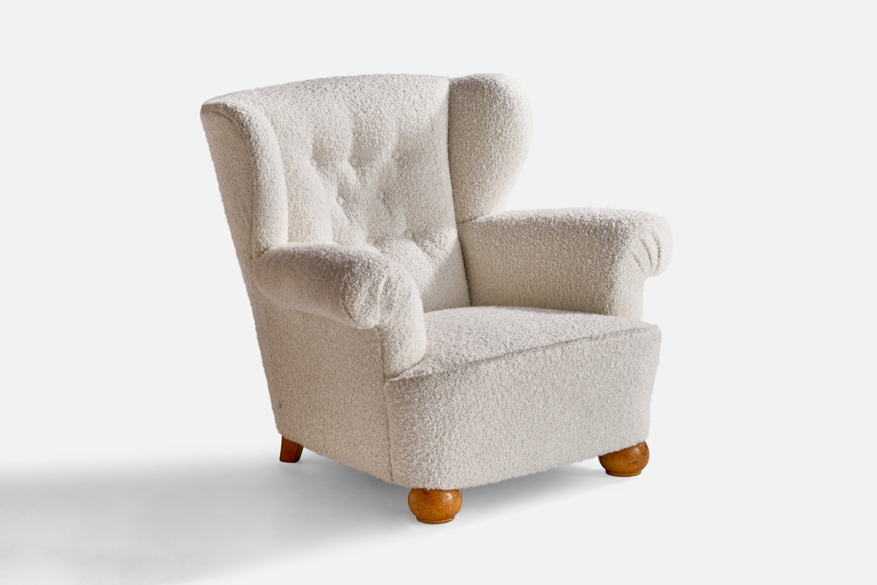 Scandinavian Modern Swedish Designer, Lounge Chair, Oak, Fabric, Sweden, 1940s