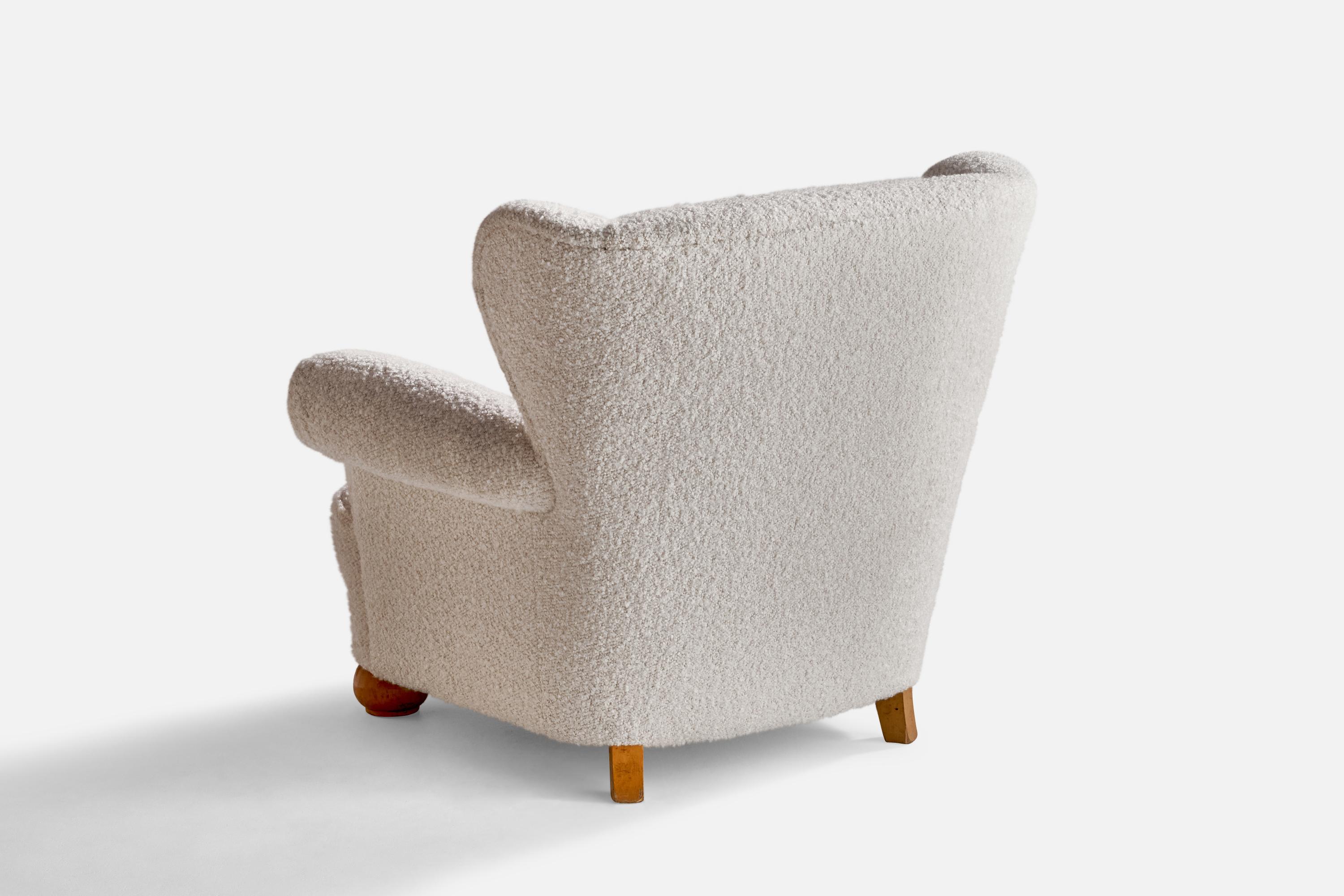 Mid-20th Century Swedish Designer, Lounge Chair, Oak, Fabric, Sweden, 1940s