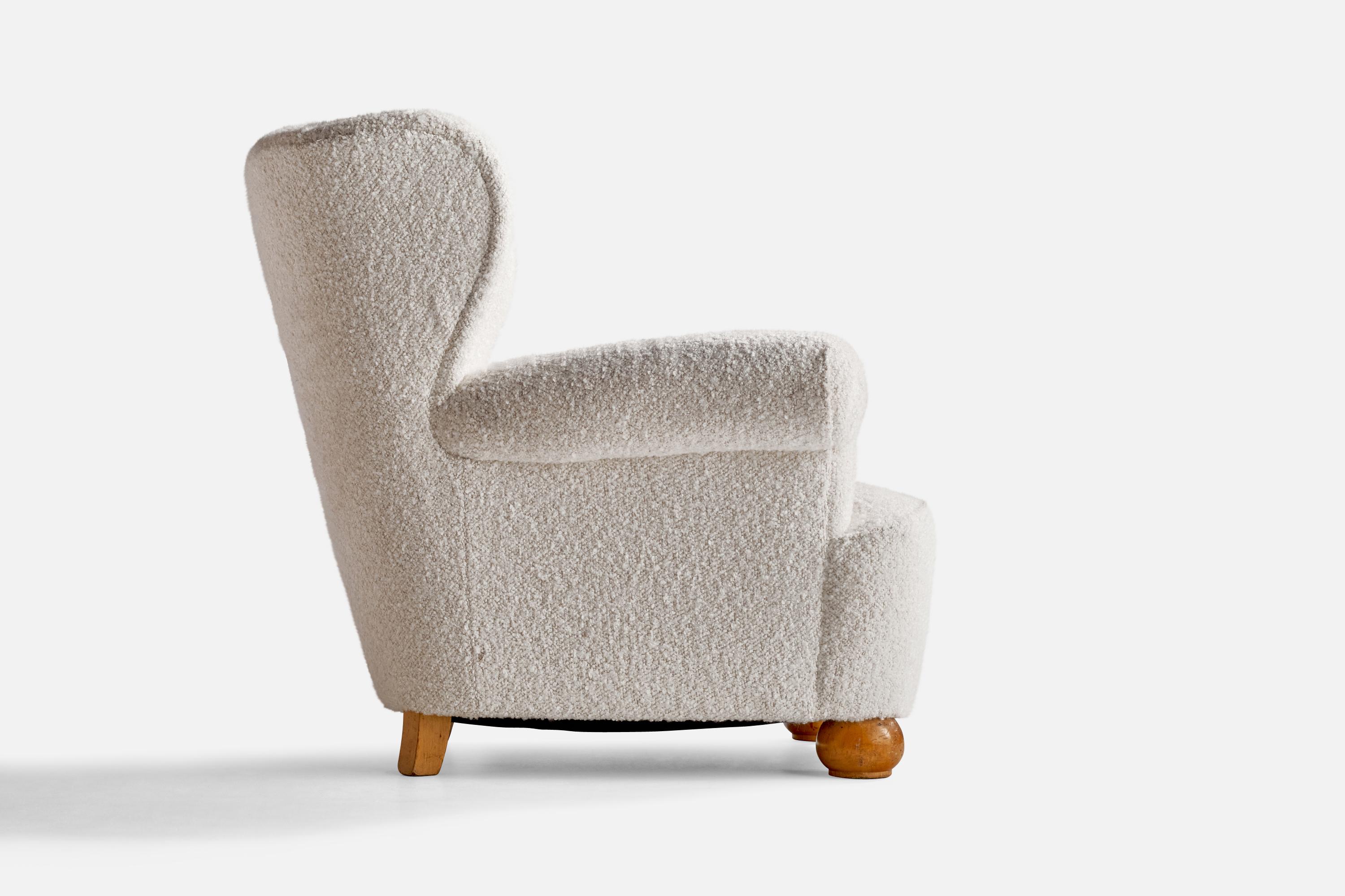 Swedish Designer, Lounge Chair, Oak, Fabric, Sweden, 1940s 1