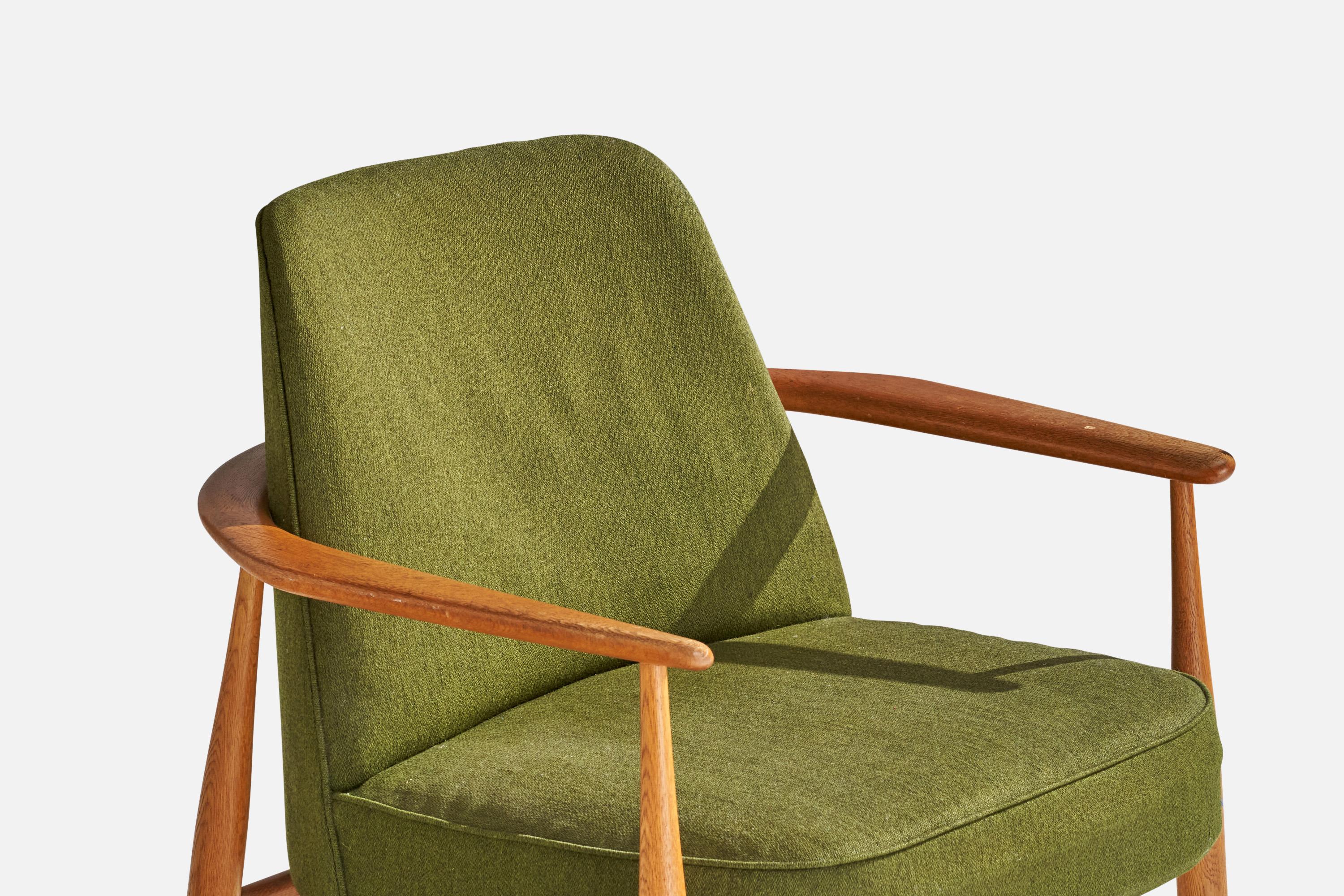 Swedish Designer, Lounge Chair, Oak, Fabric, Sweden, 1950s For Sale 6