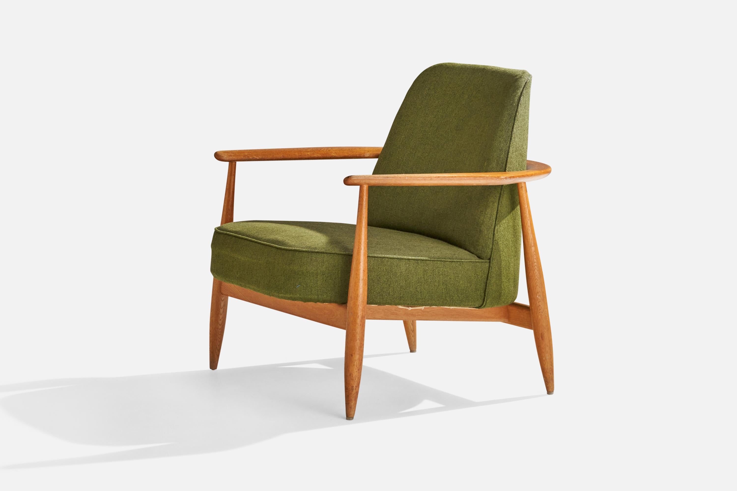Swedish Designer, Lounge Chair, Oak, Fabric, Sweden, 1950s For Sale 1