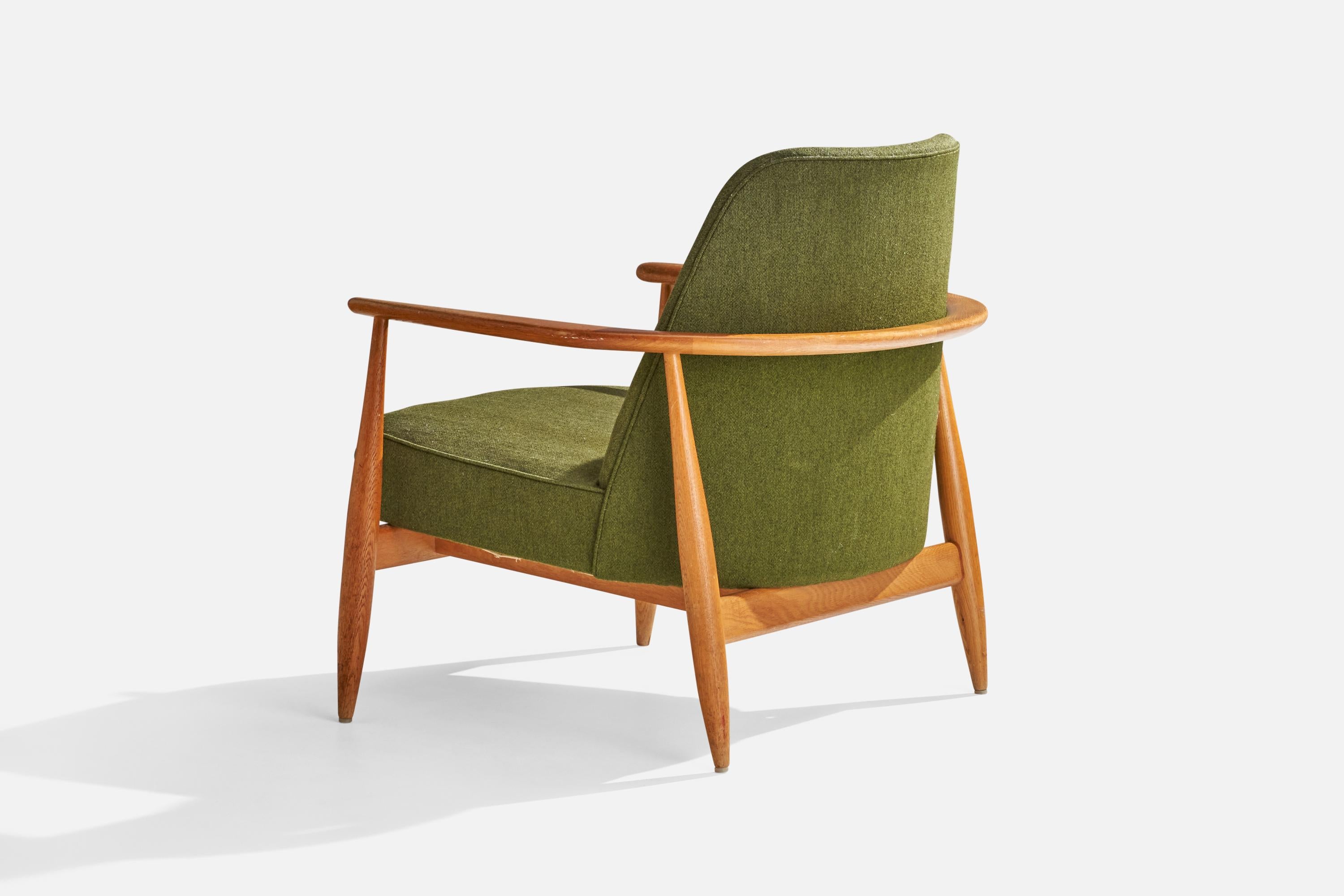 Swedish Designer, Lounge Chair, Oak, Fabric, Sweden, 1950s For Sale 2