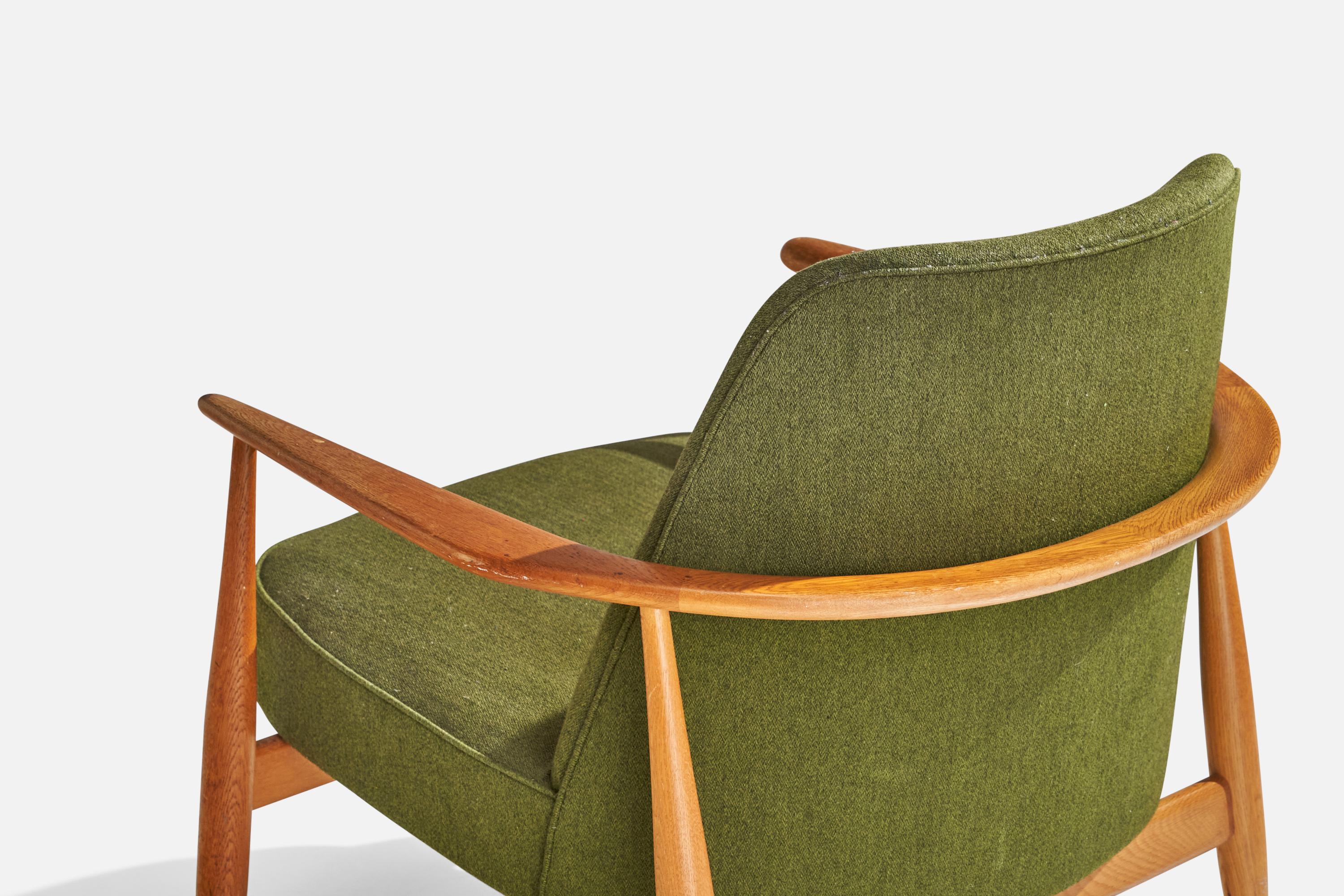Swedish Designer, Lounge Chair, Oak, Fabric, Sweden, 1950s For Sale 3