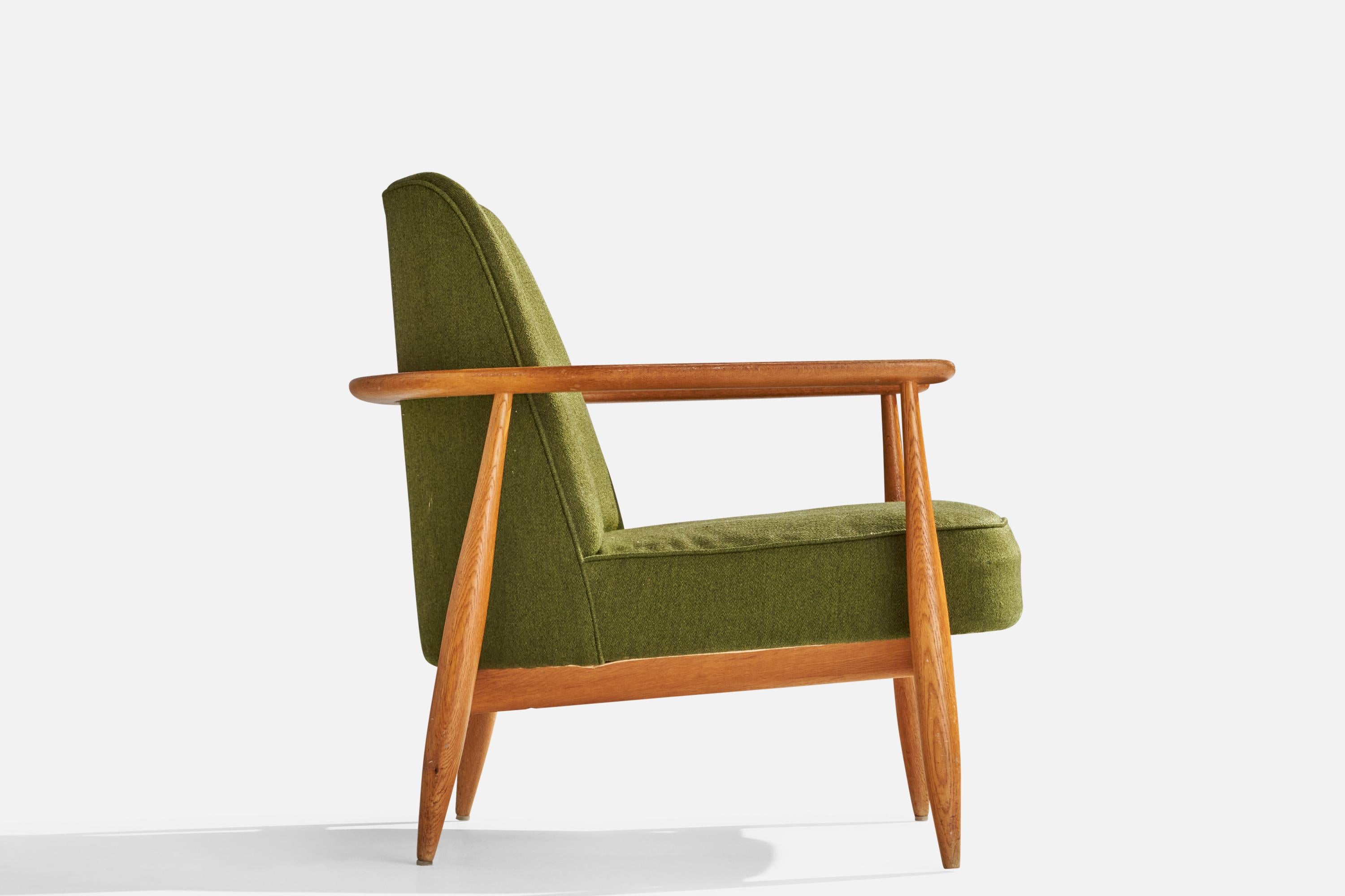 Swedish Designer, Lounge Chair, Oak, Fabric, Sweden, 1950s For Sale 4