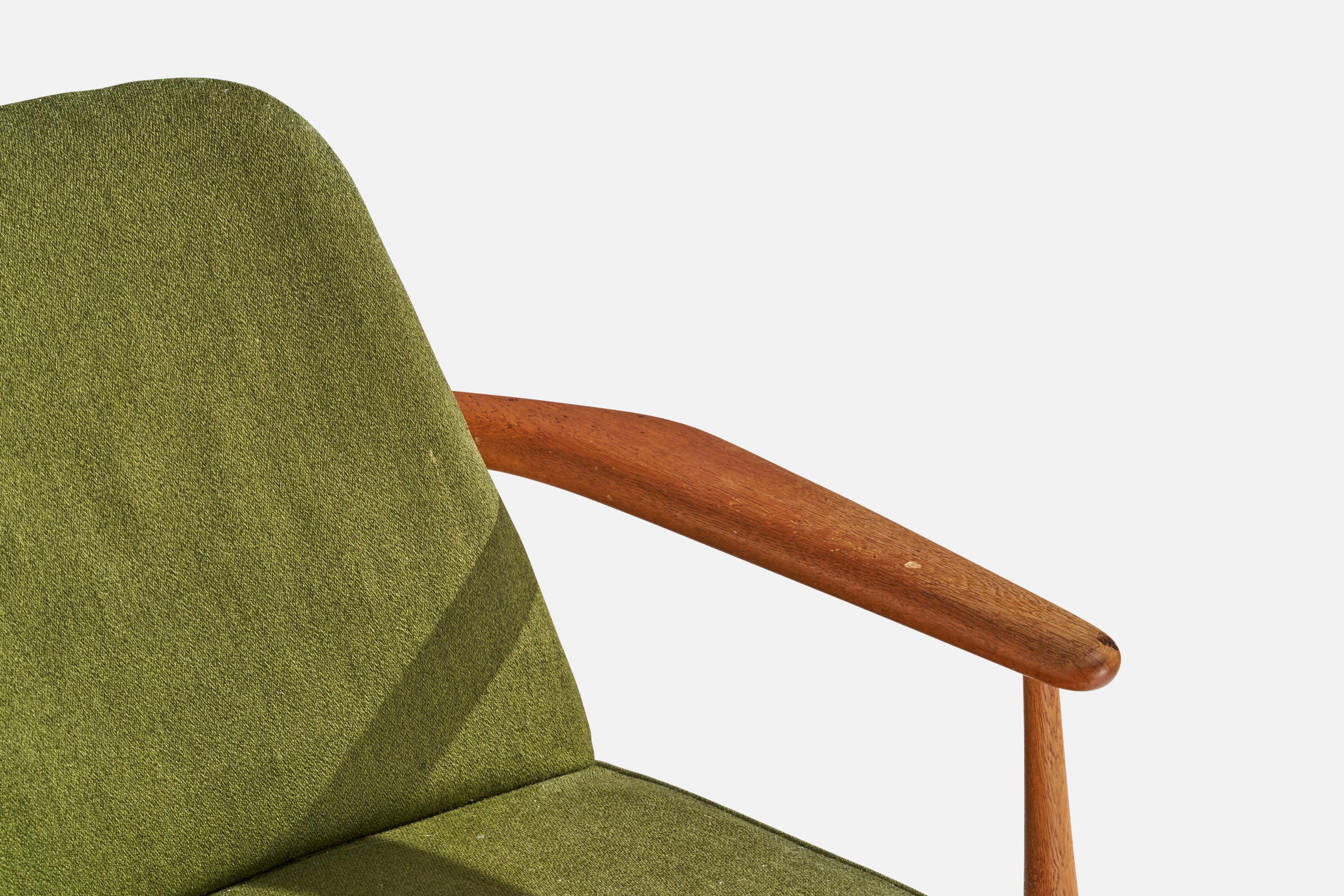 Swedish Designer, Lounge Chair, Oak, Fabric, Sweden, 1950s For Sale 5