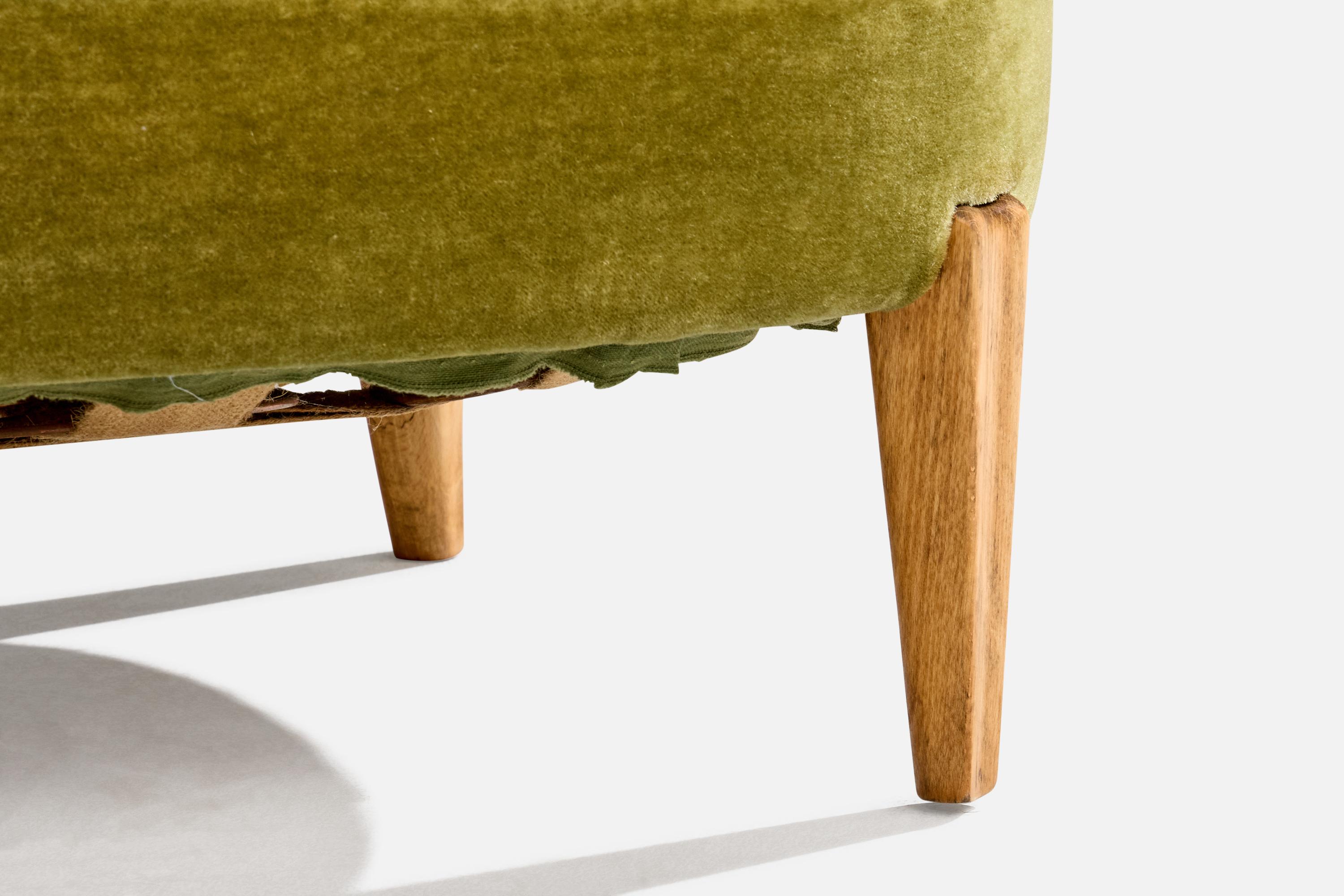 Swedish Designer, Lounge Chair, Oak, Velvet, Sweden, 1940s For Sale 7
