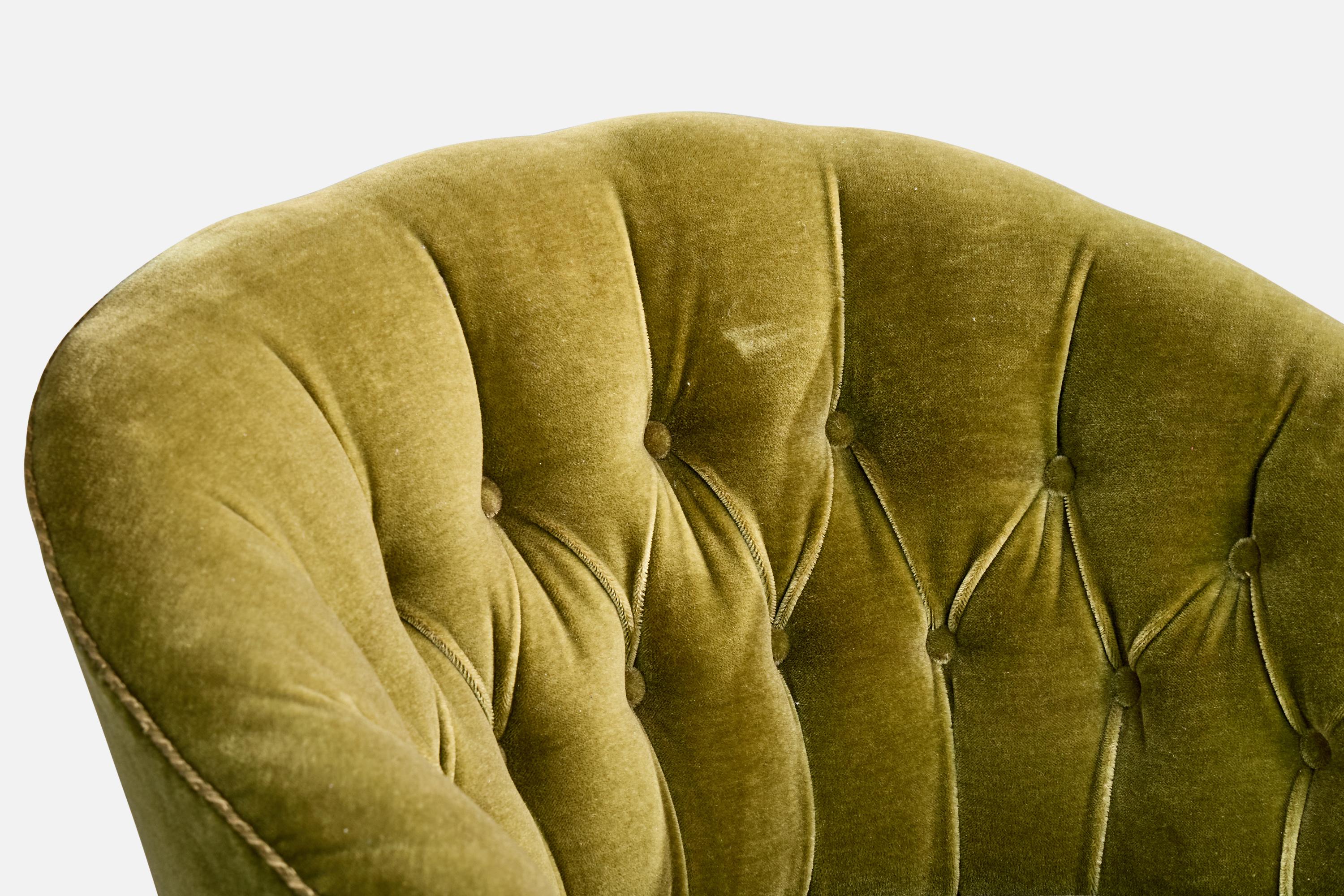 Swedish Designer, Lounge Chair, Oak, Velvet, Sweden, 1940s For Sale 3