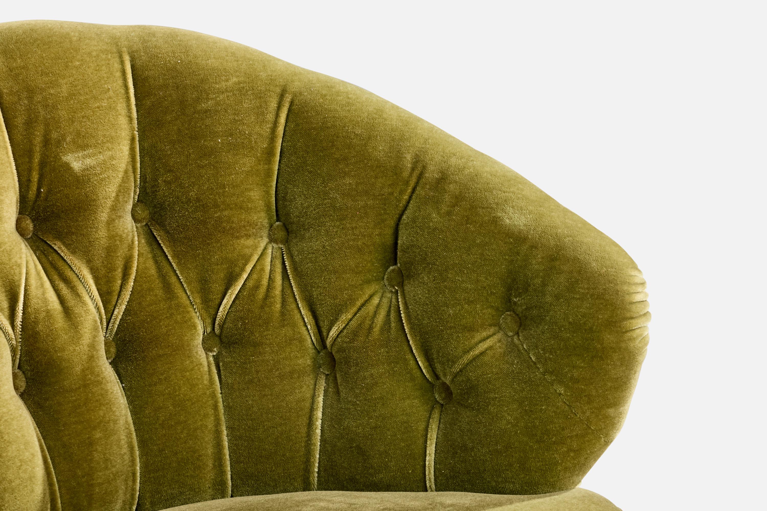 Swedish Designer, Lounge Chair, Oak, Velvet, Sweden, 1940s For Sale 4