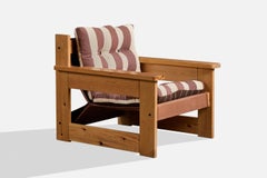 Swedish Designer, Lounge Chair, Pine, Fabric, Sweden, 1970s