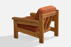 Designer suédois, fauteuil de salon, pin, tissu, Suède, 1970