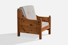 Swedish Designer, Lounge Chair, Pine, Fabric, Sweden, 1970s