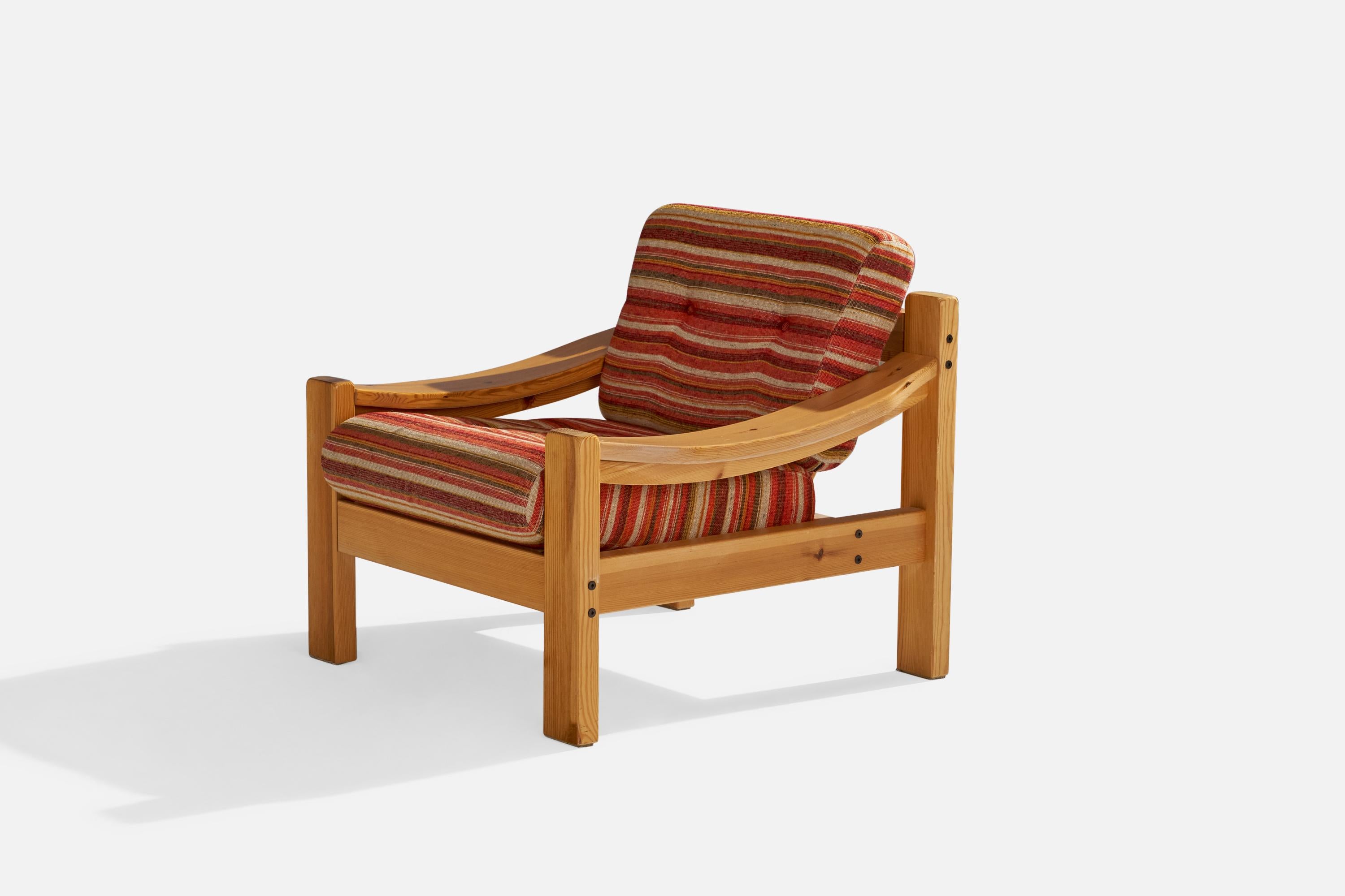 Late 20th Century Swedish Designer, Lounge Chair, Pine, Fabric, Sweden, 1970s For Sale