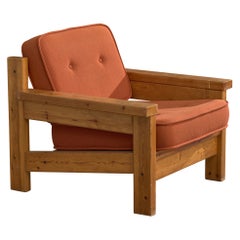 Designer suédois, fauteuil de salon, pin, tissu, Suède, 1970