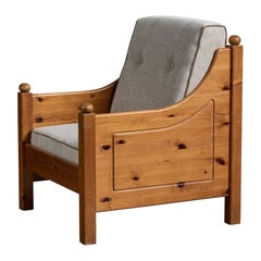 Swedish Designer, Lounge Chair, Pine, Fabric, Sweden, 1970s