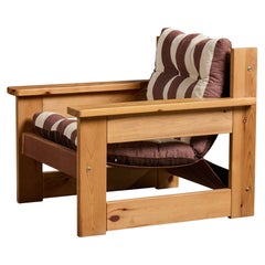 Swedish Designer, Lounge Chair, Pine, Fabric, Sweden, 1970s