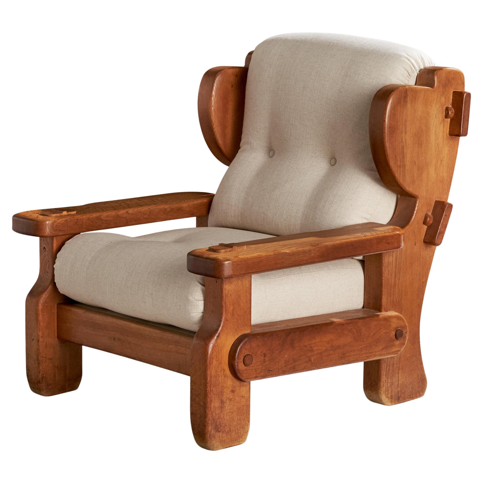 Swedish Designer, Lounge Chair, Pine, Fabric, Sweden, 1970s