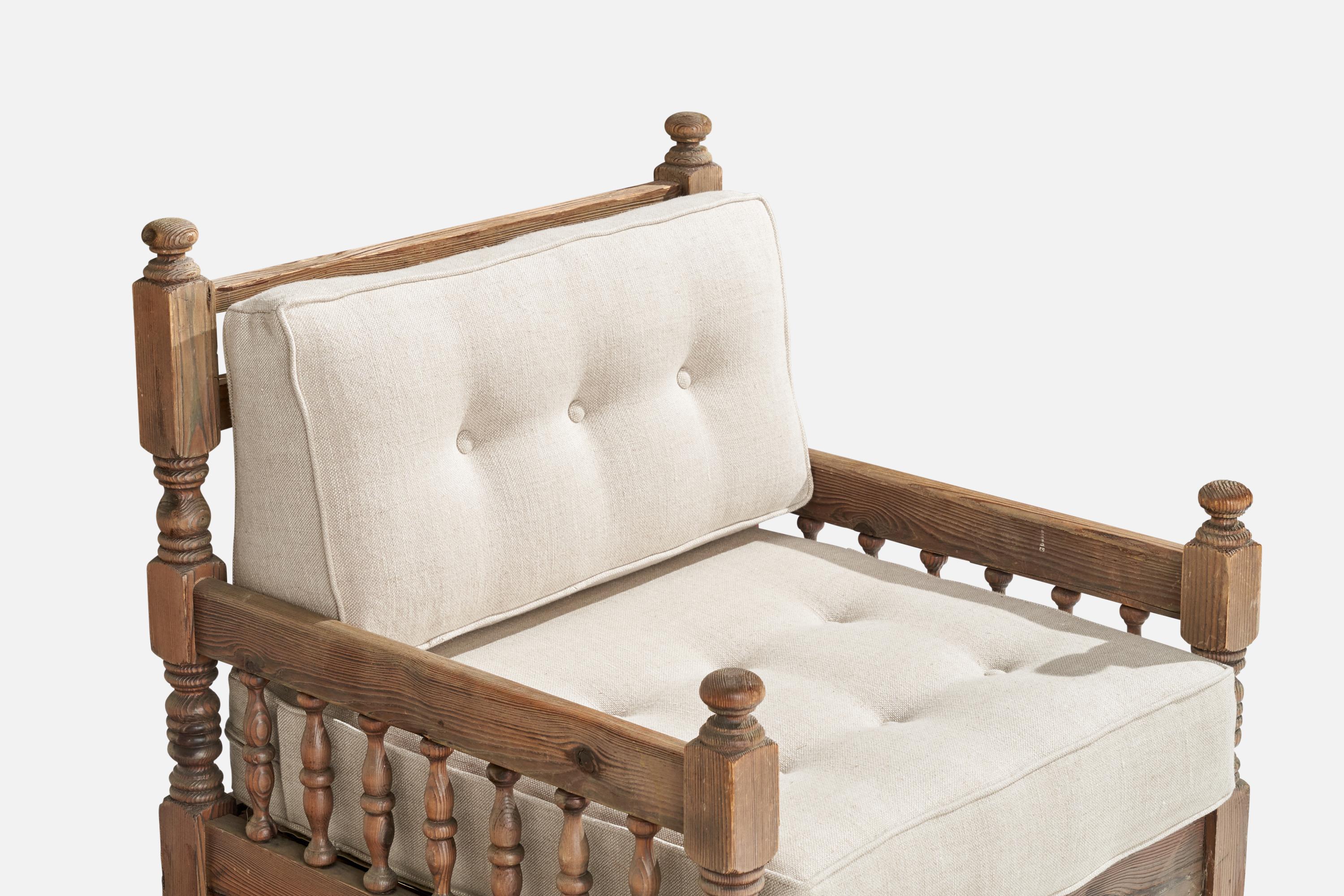 Swedish Designer, Lounge Chair, Pine, Fabric, Sweden, c. 1920s For Sale 1