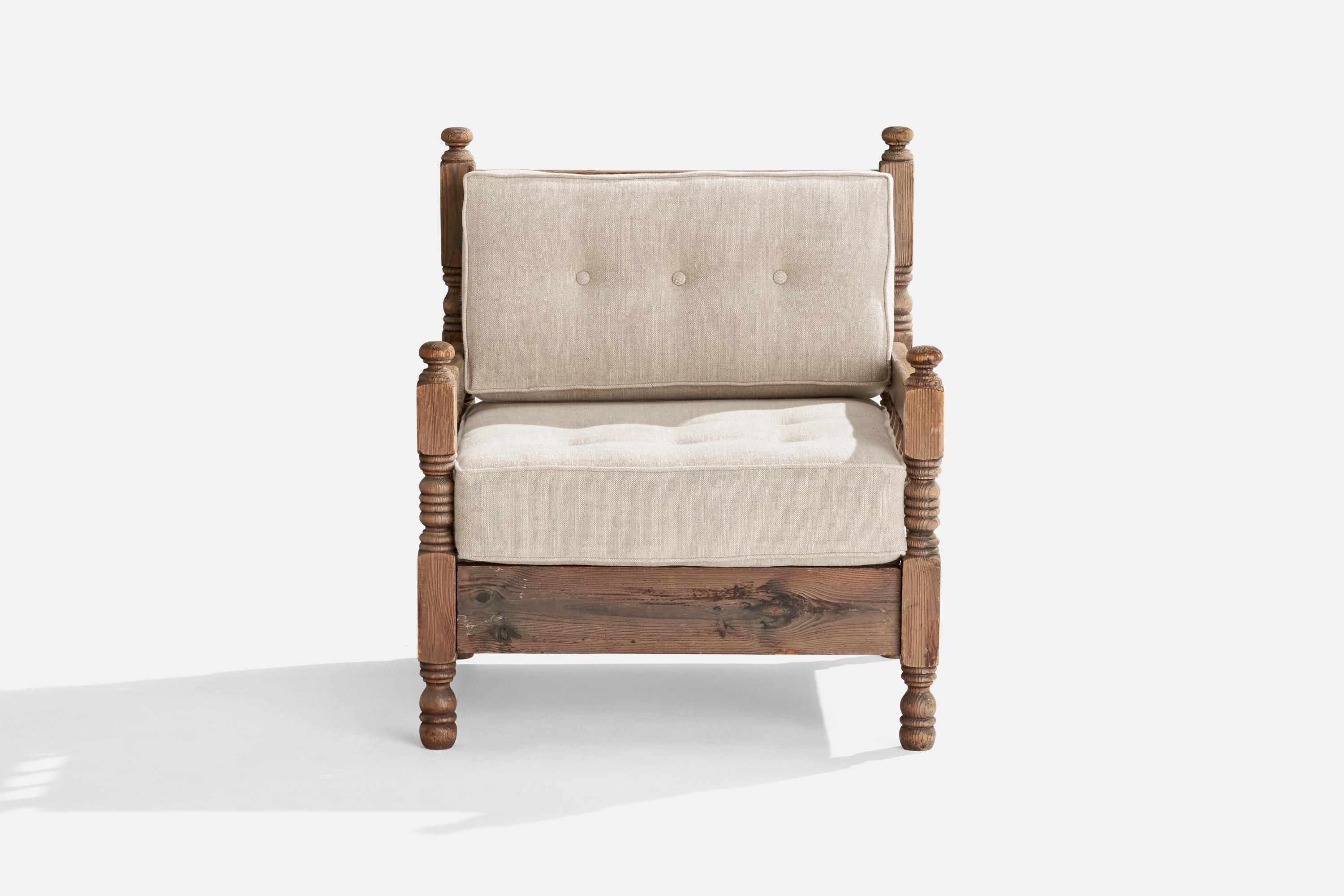 Swedish Designer, Lounge Chair, Pine, Fabric, Sweden, c. 1920s For Sale 5