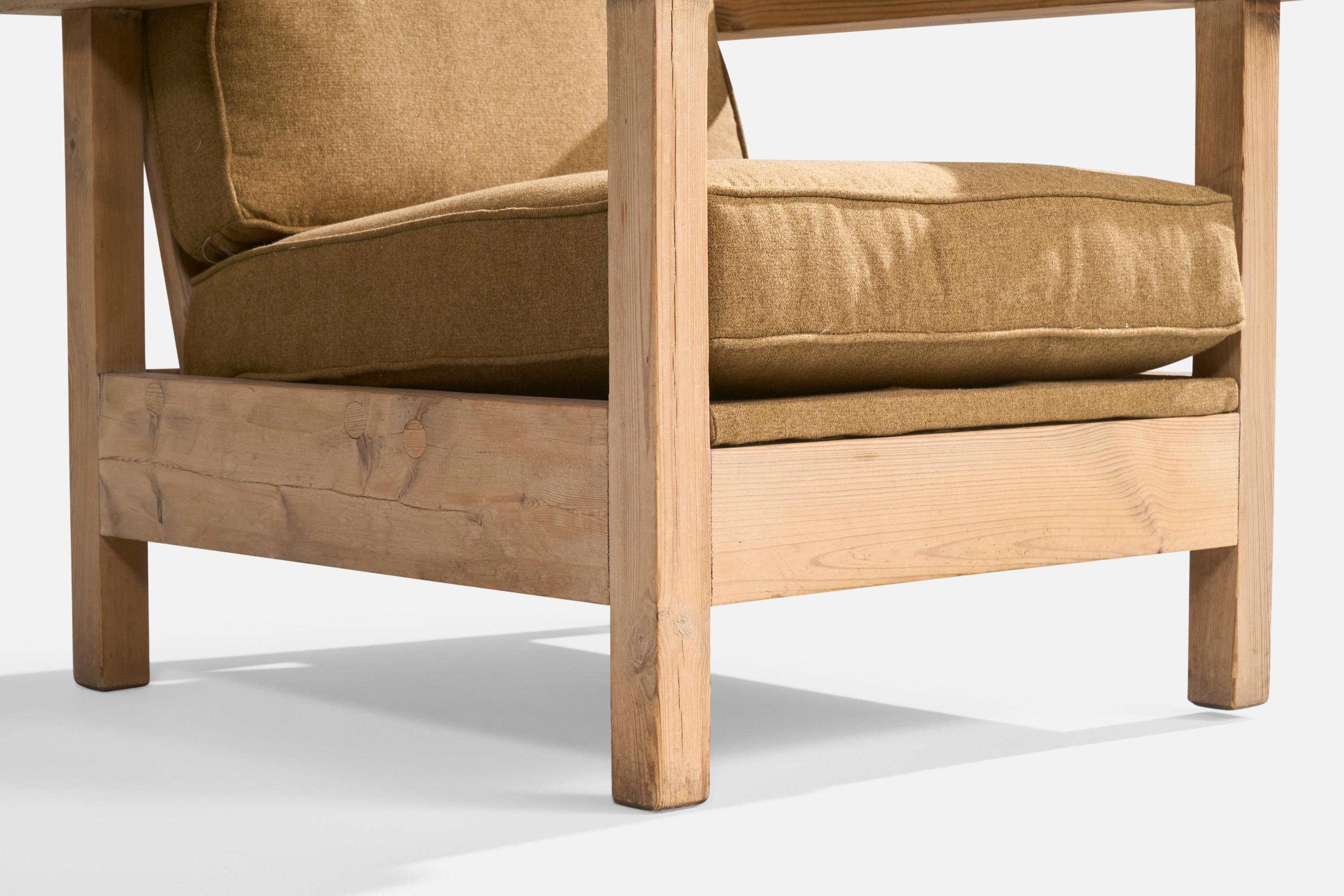 Swedish Designer, Lounge Chair, Pine, Velvet, Sweden, 1940s For Sale 8