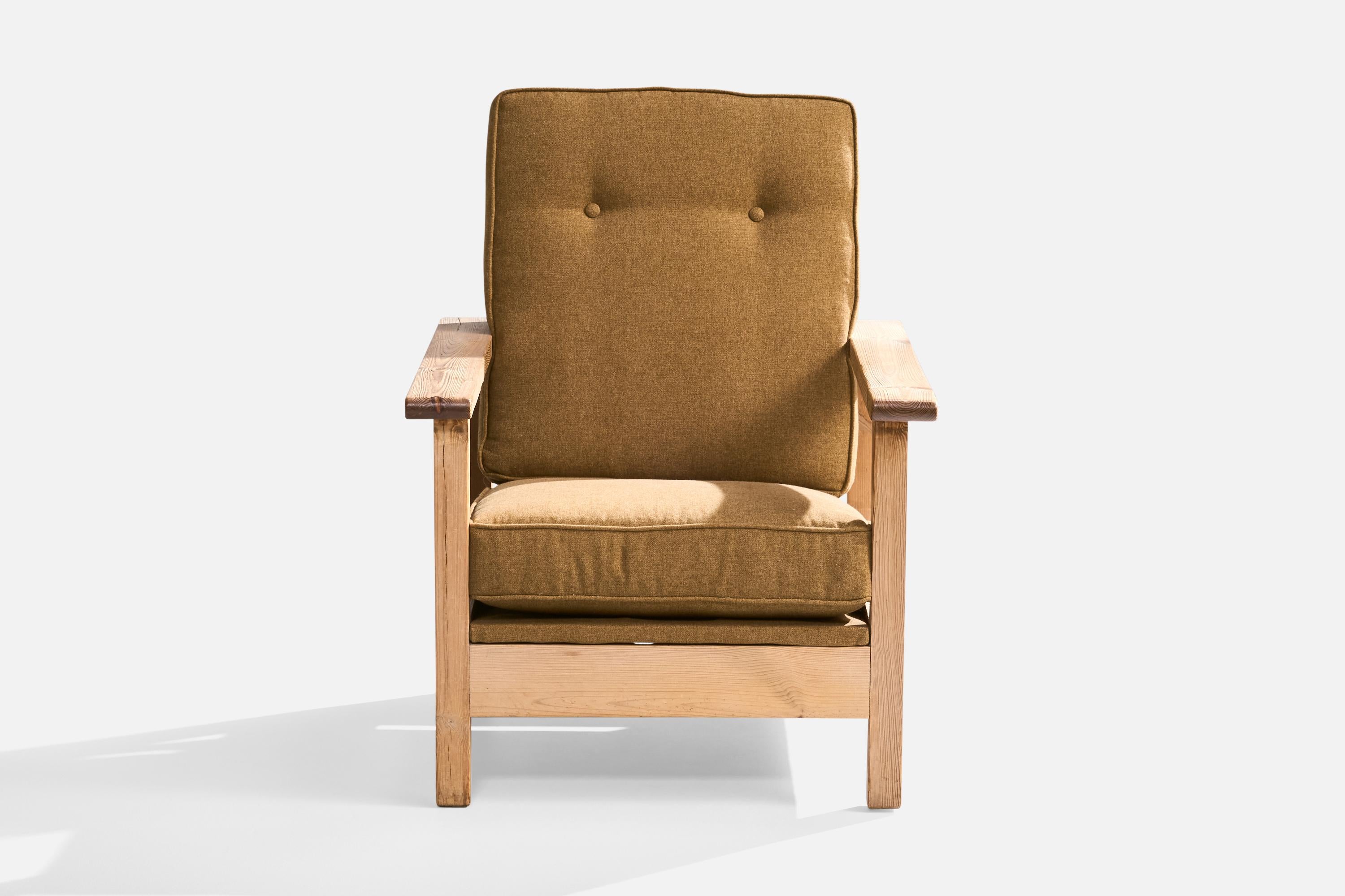 Swedish Designer, Lounge Chair, Pine, Velvet, Sweden, 1940s For Sale 1
