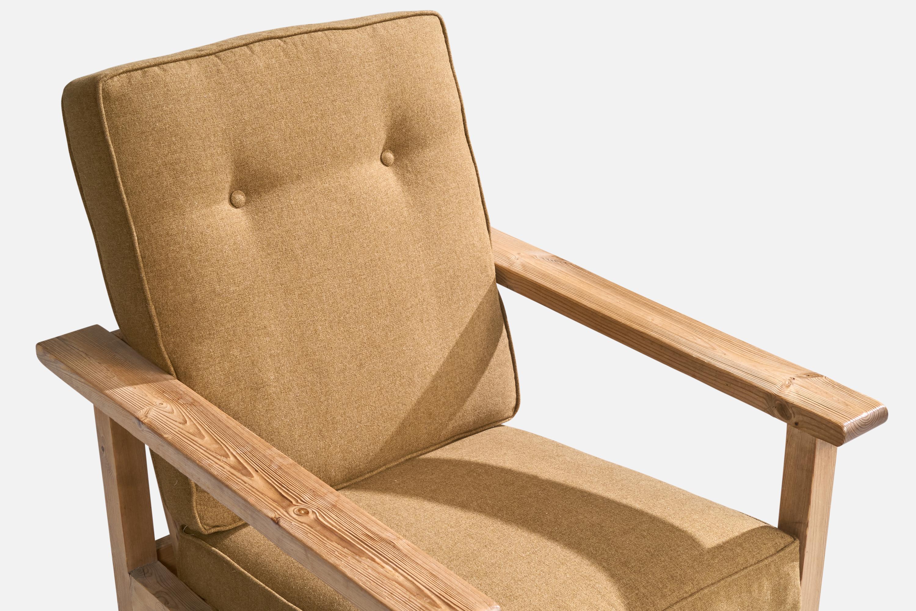 Swedish Designer, Lounge Chair, Pine, Velvet, Sweden, 1940s For Sale 5