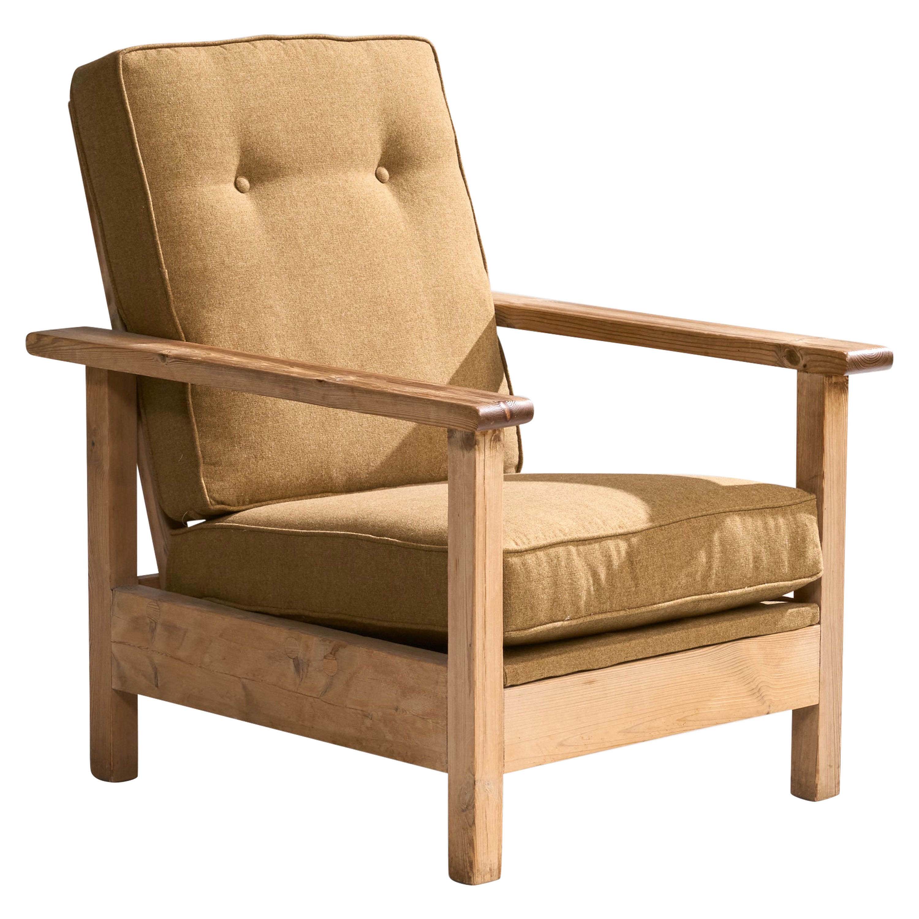Schwedischer Designer, Loungesessel, Kiefernholz, Samt, Schweden, 1940er Jahre
