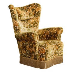 Swedish Designer, Lounge Chair, Velvet, Wood, Sweden, 1930s