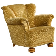 Swedish Designer, Lounge Chair, Velvet, Wood, Sweden, 1940s