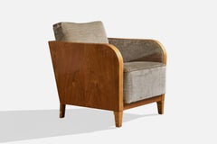 Swedish Designer, Lounge Chair, Walnut, Birch, Velvet, Sweden, 1930s