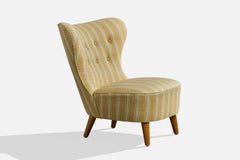 Swedish Designer, Lounge Chair with Ottoman, Fabric, Sweden, 1940s