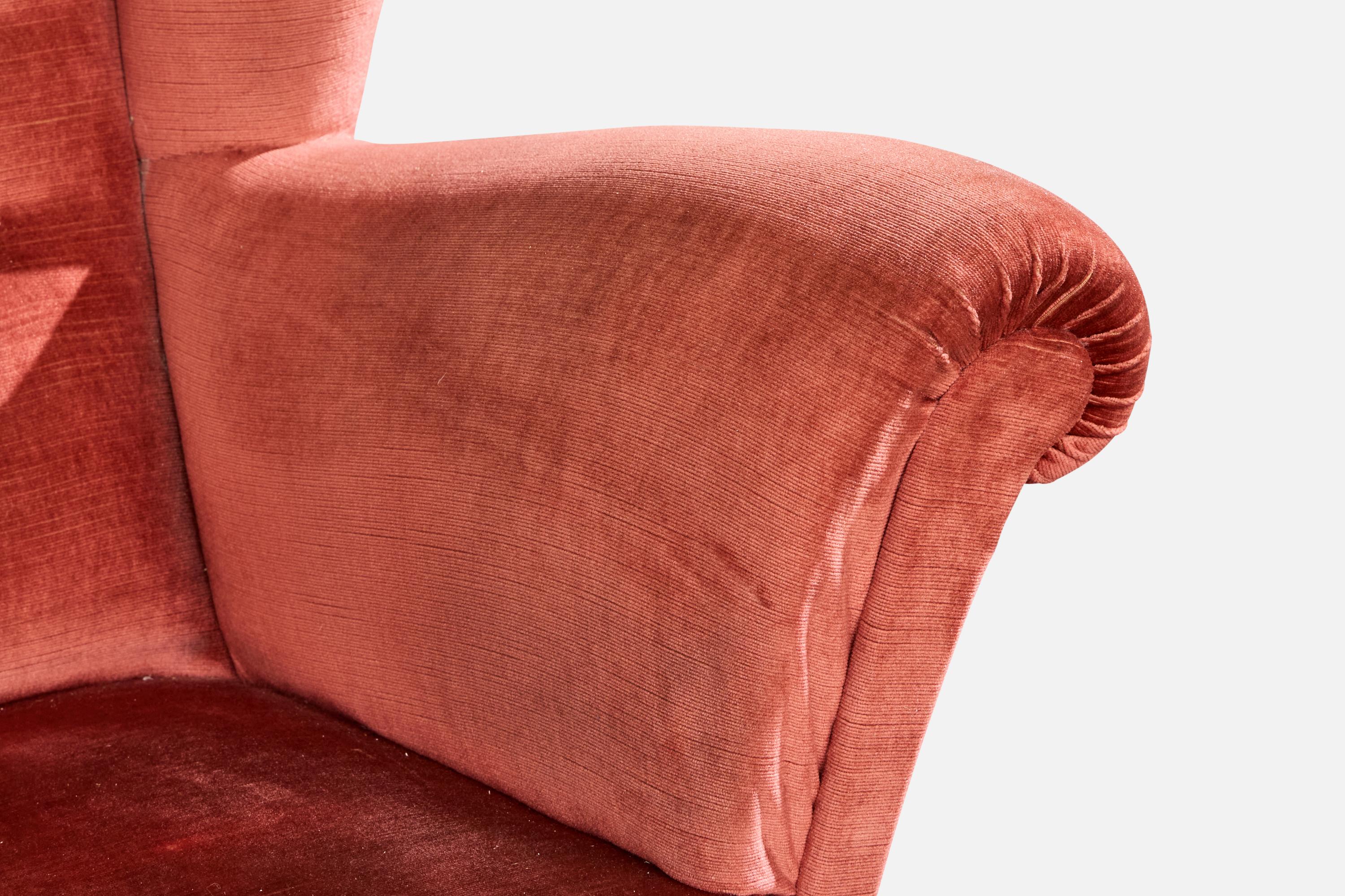 Designer suédois, chaise longue avec pouf, velours, Wood, Suède, années 1940 en vente 5