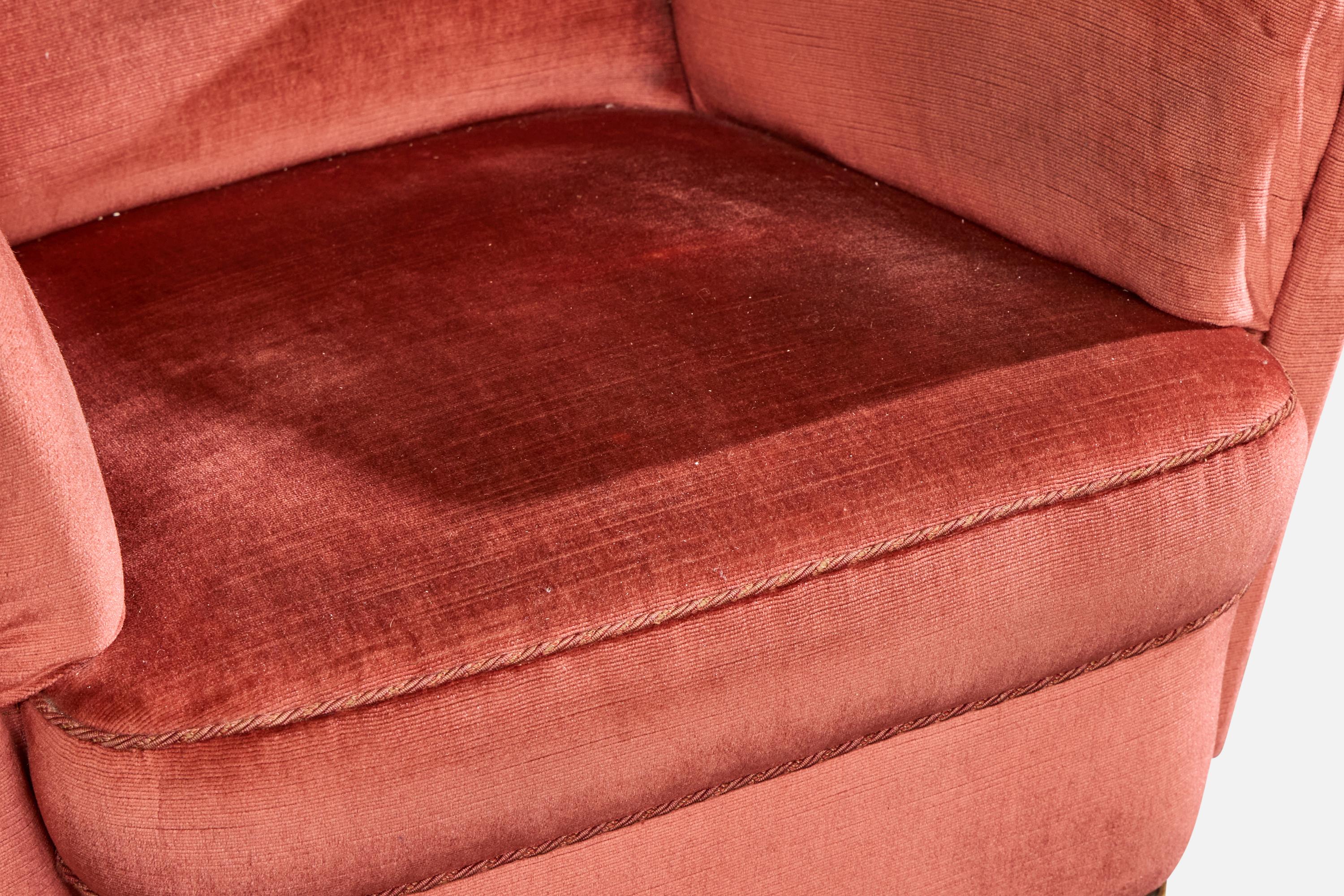 Designer suédois, chaise longue avec pouf, velours, Wood, Suède, années 1940 en vente 6