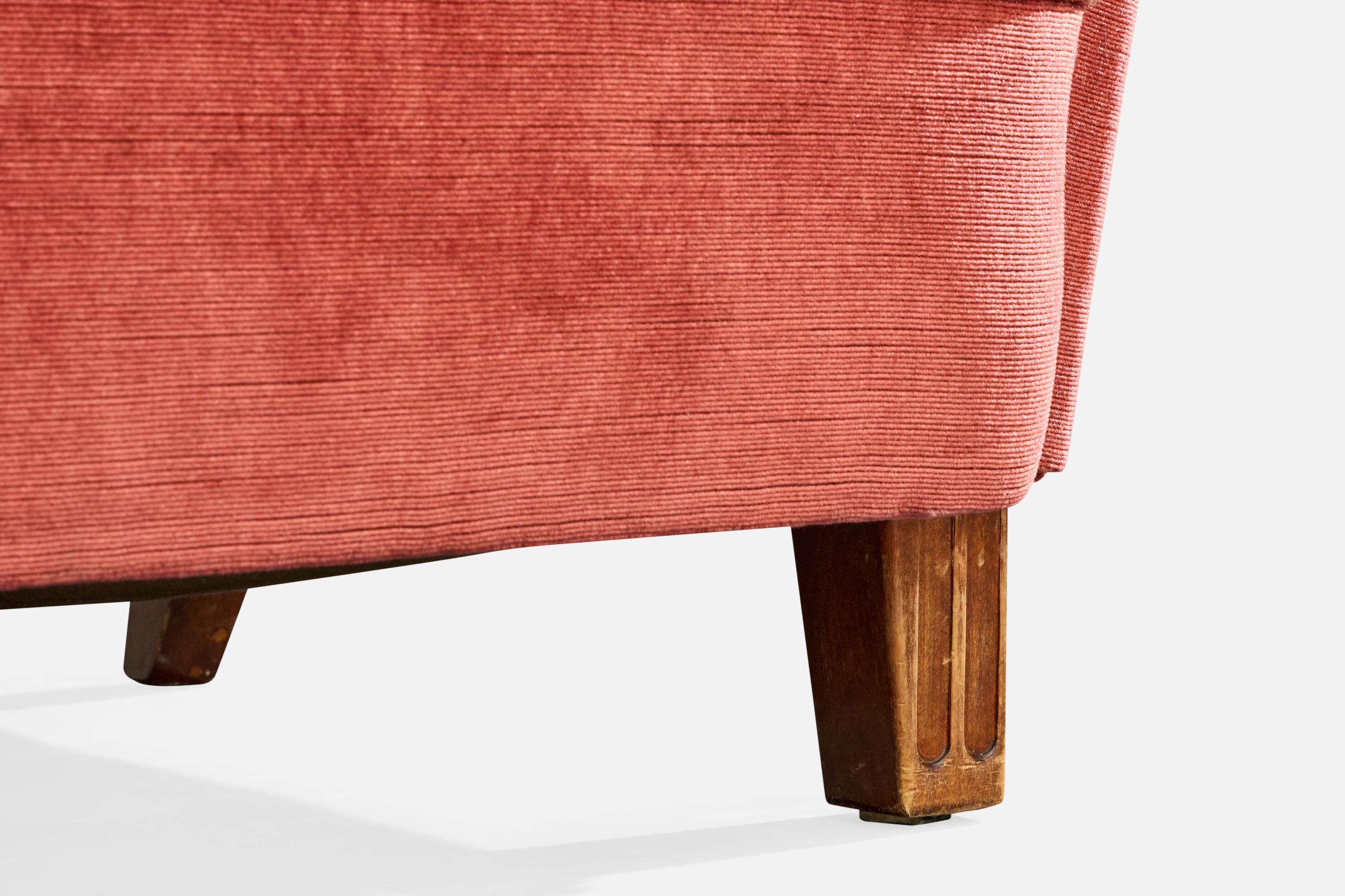 Designer suédois, chaise longue avec pouf, velours, Wood, Suède, années 1940 en vente 8