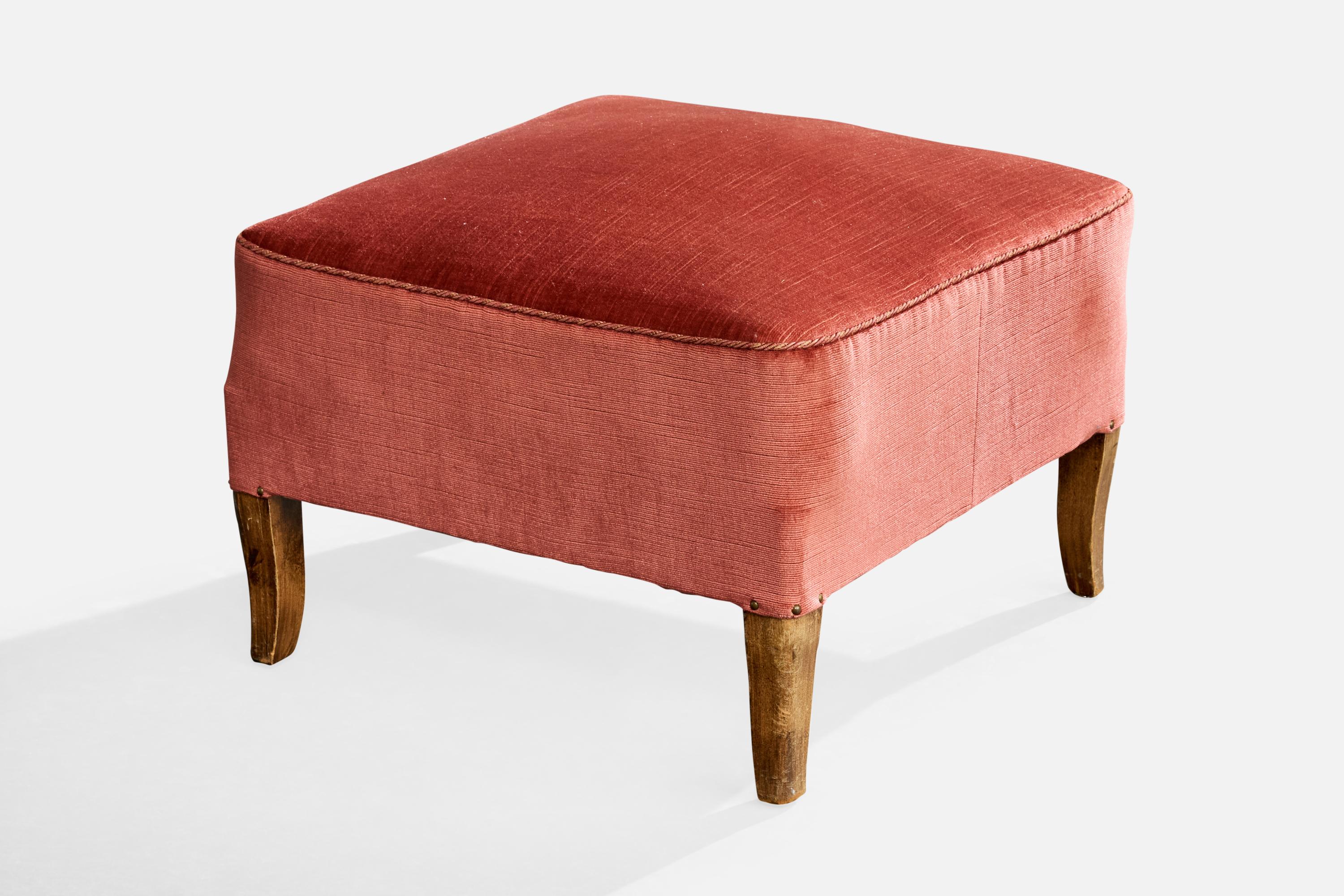 Designer suédois, chaise longue avec pouf, velours, Wood, Suède, années 1940 en vente 1