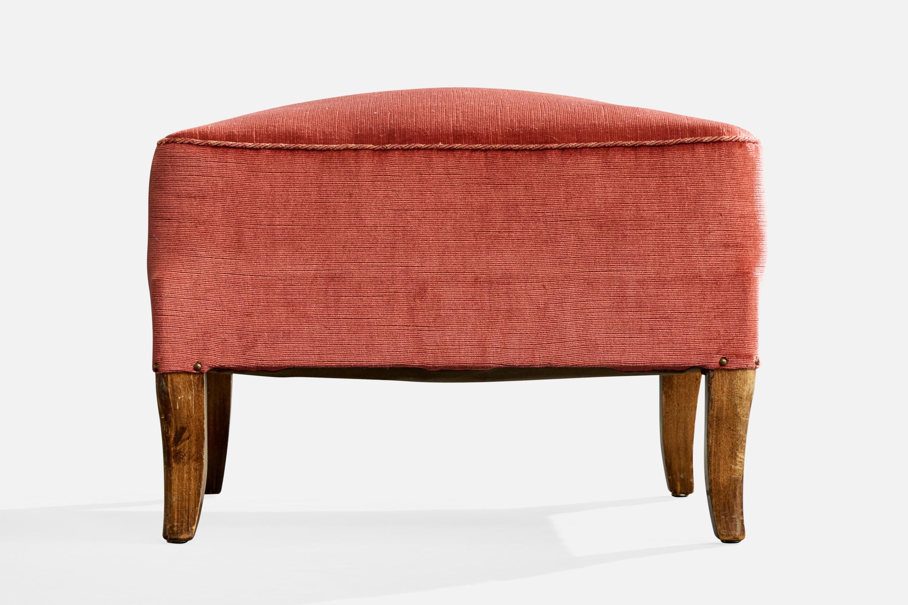 Designer suédois, chaise longue avec pouf, velours, Wood, Suède, années 1940 en vente 2