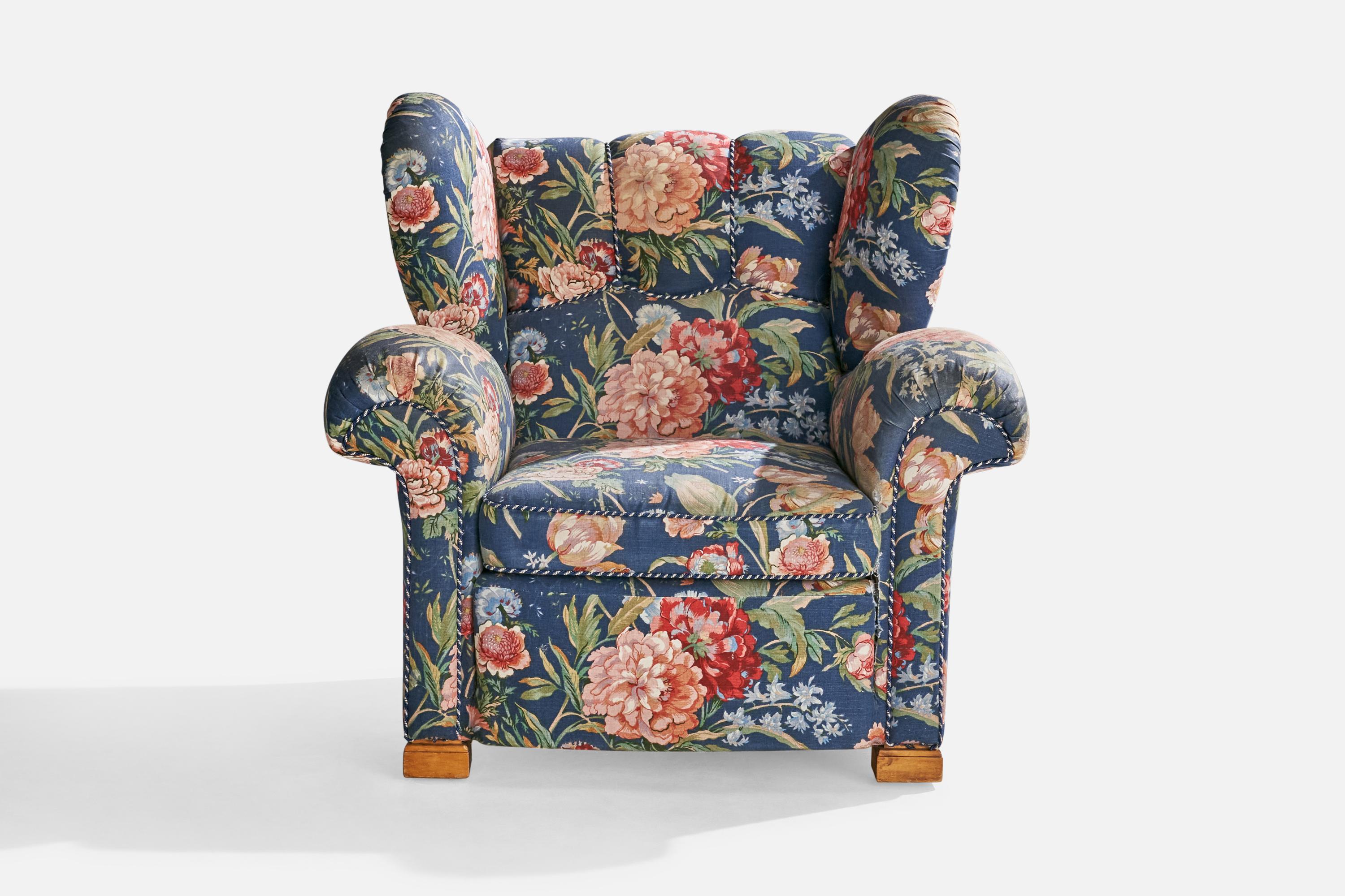 Scandinave moderne Designer suédois, chaise longue, bois, tissu, Suède, années 1930 en vente