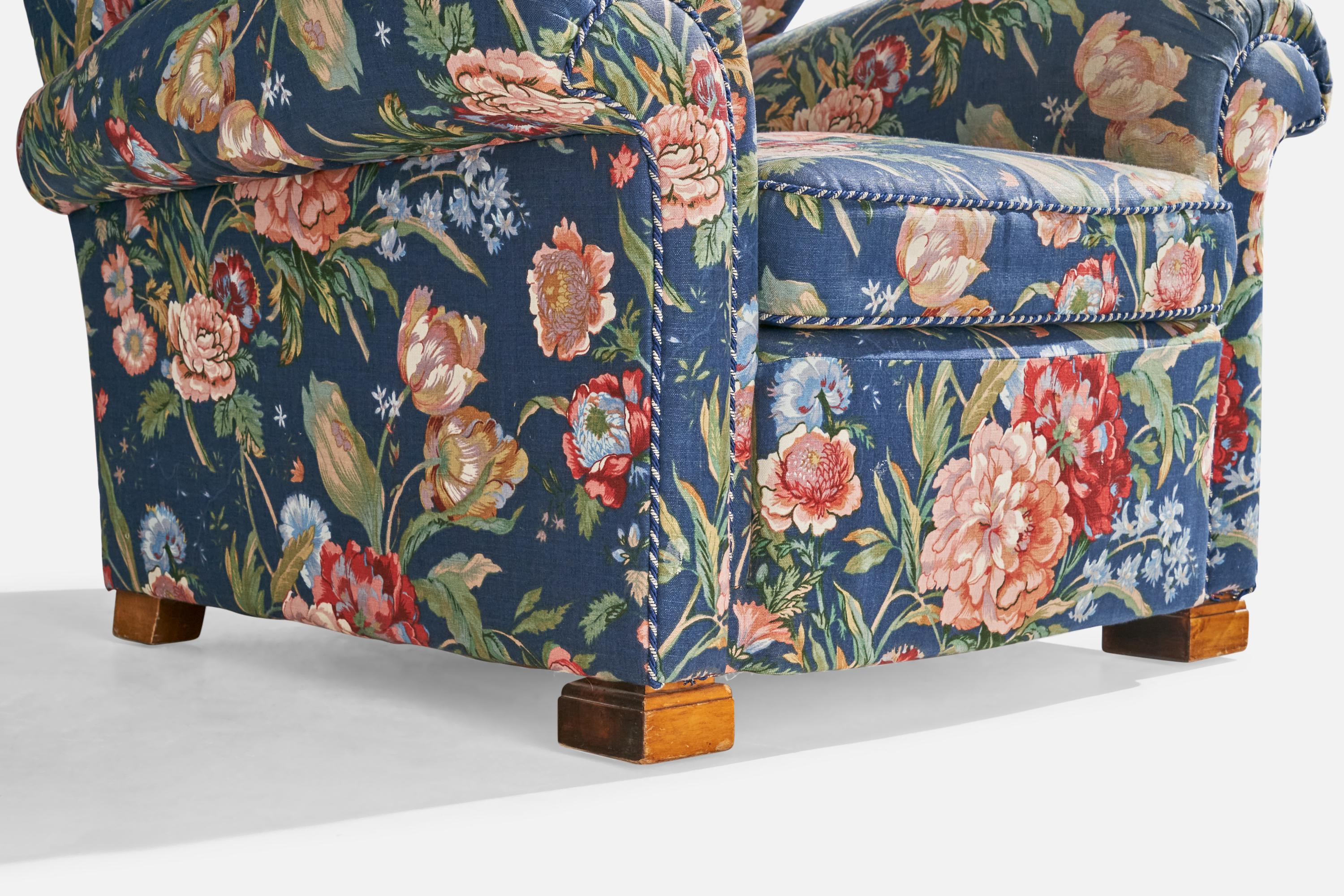 Tissu Designer suédois, chaise longue, bois, tissu, Suède, années 1930 en vente