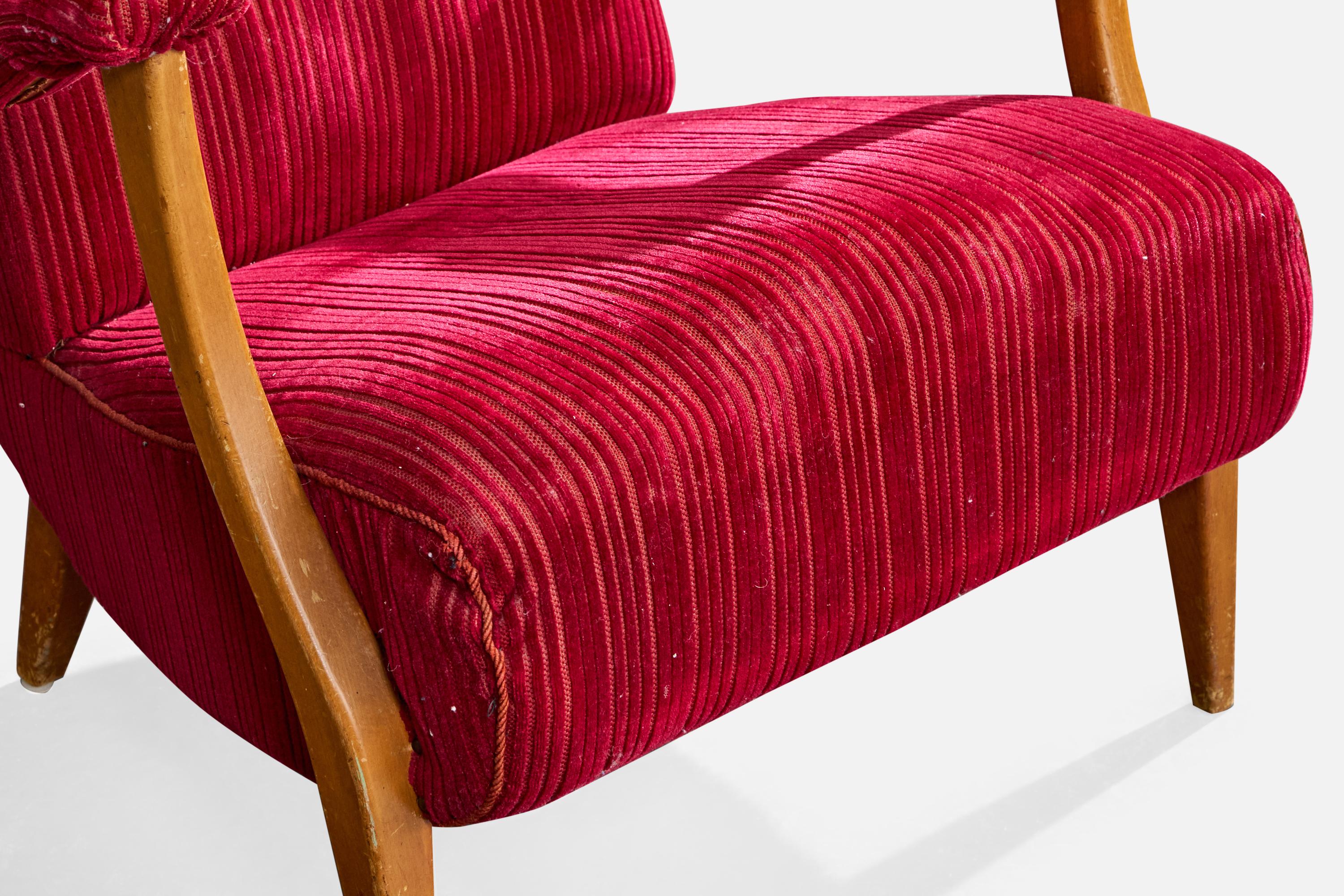 Designer suédois, chaise longue, bois, tissu, Suède, années 1940 en vente 3