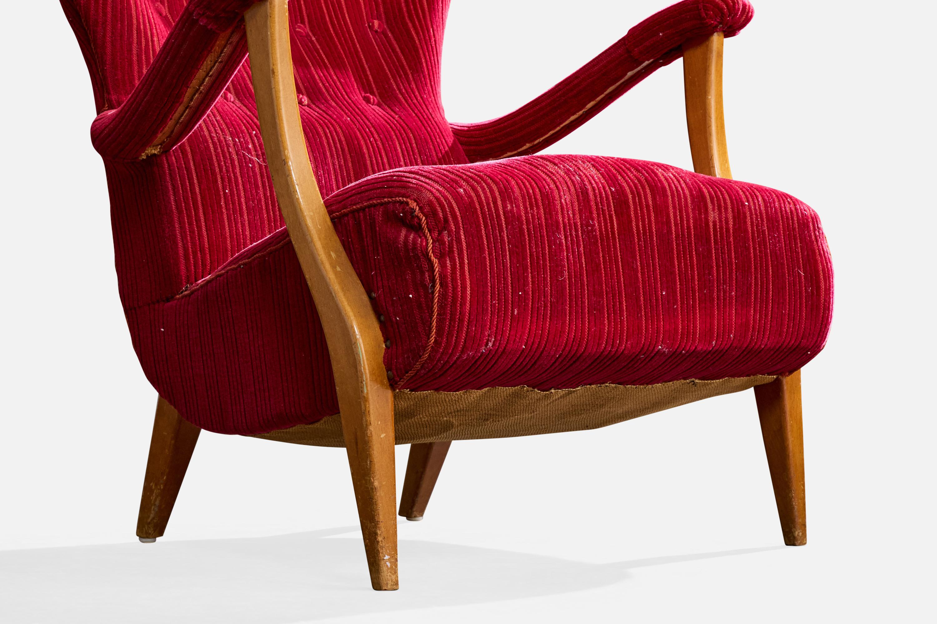 Designer suédois, chaise longue, bois, tissu, Suède, années 1940 en vente 4