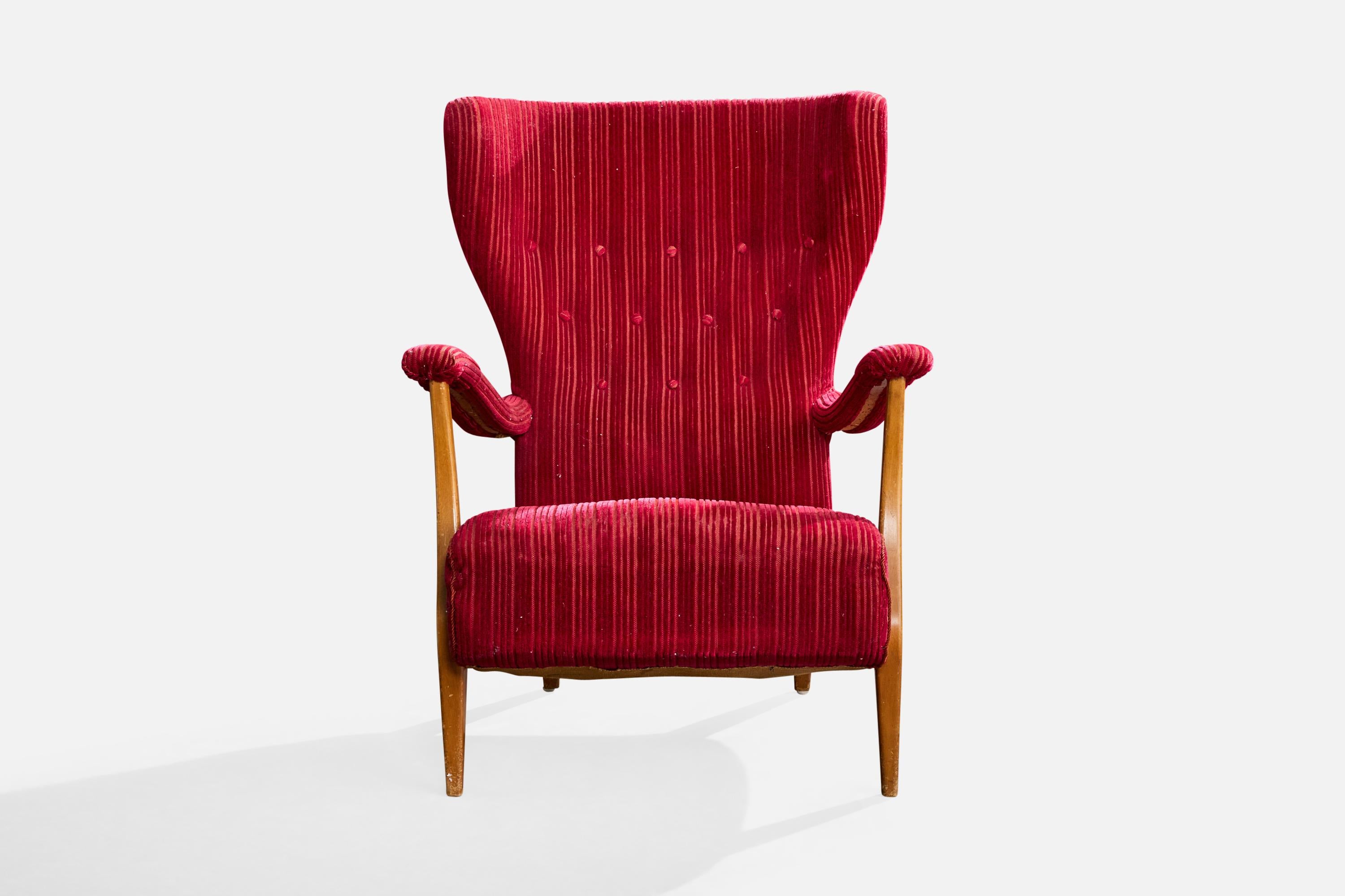 Scandinave moderne Designer suédois, chaise longue, bois, tissu, Suède, années 1940 en vente