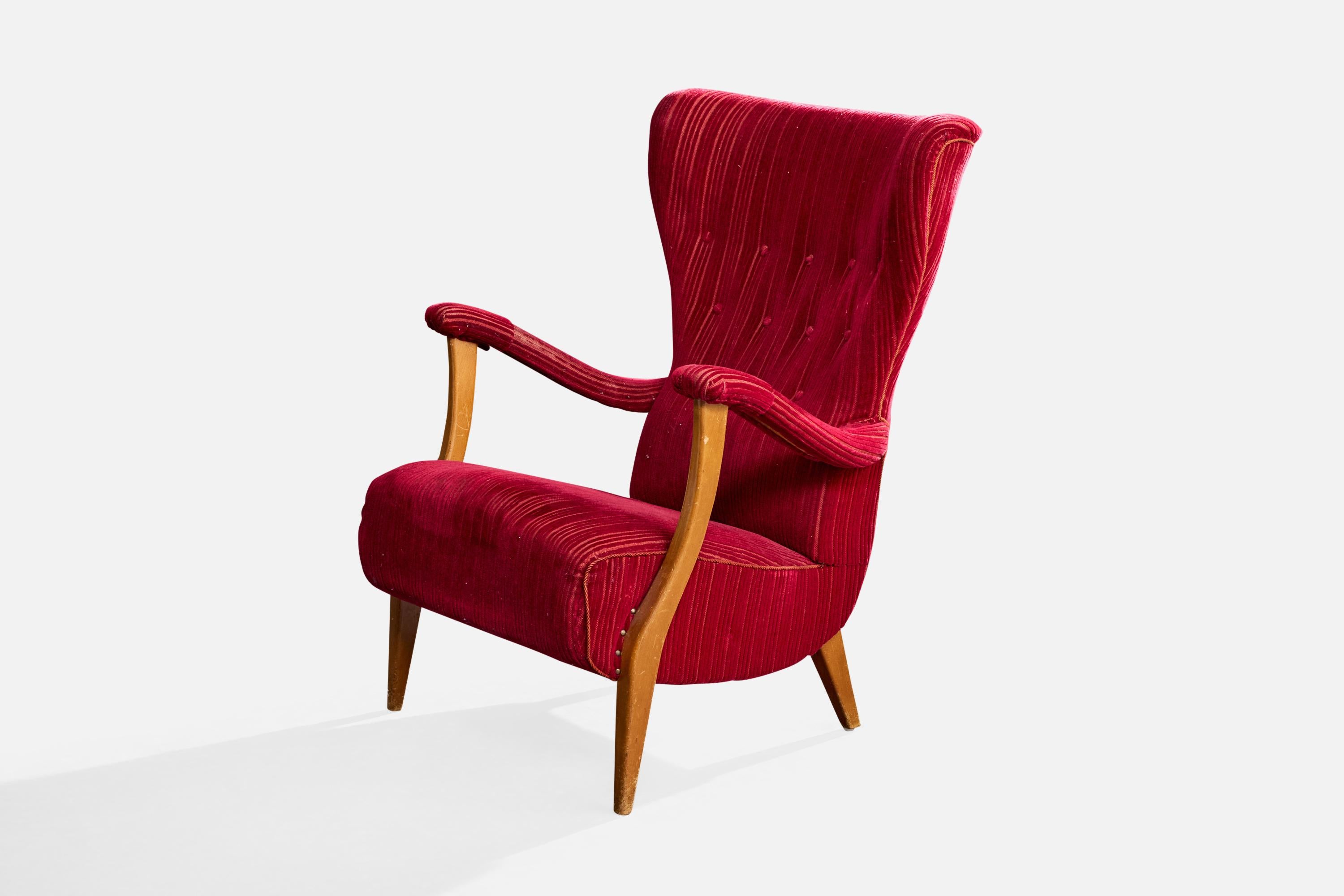 Suédois Designer suédois, chaise longue, bois, tissu, Suède, années 1940 en vente