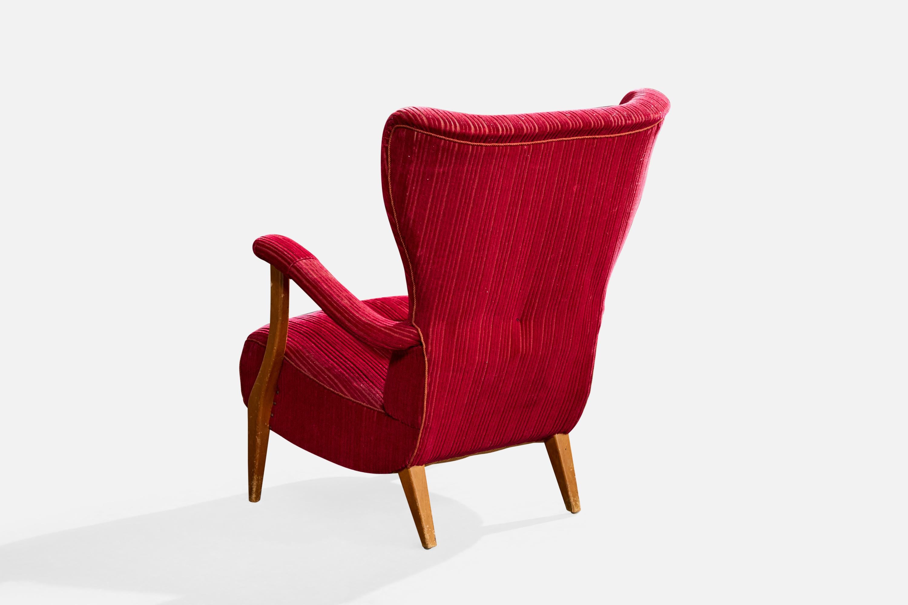 Designer suédois, chaise longue, bois, tissu, Suède, années 1940 État moyen - En vente à High Point, NC