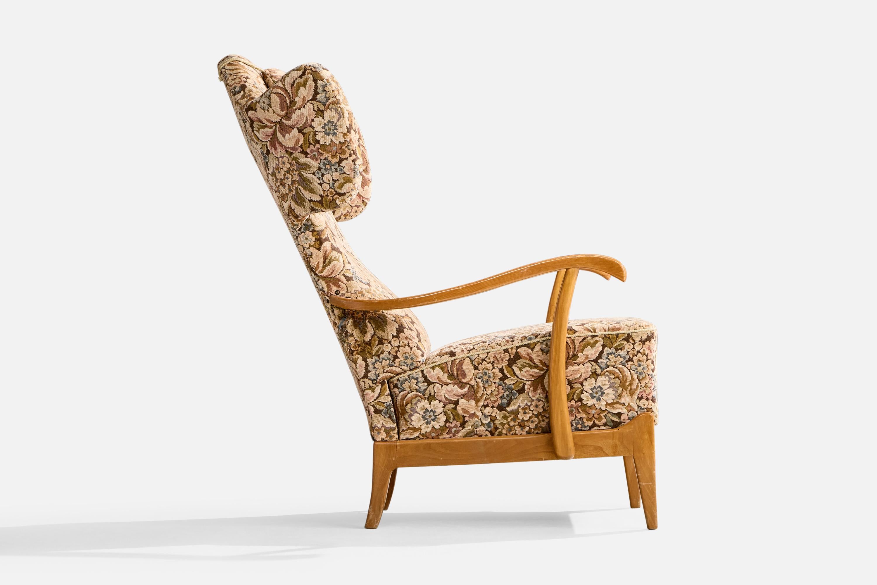 Metà XX secolo Designer svedese, sedia da salotto, Wood, Fabrice, Svezia, anni '1940 in vendita