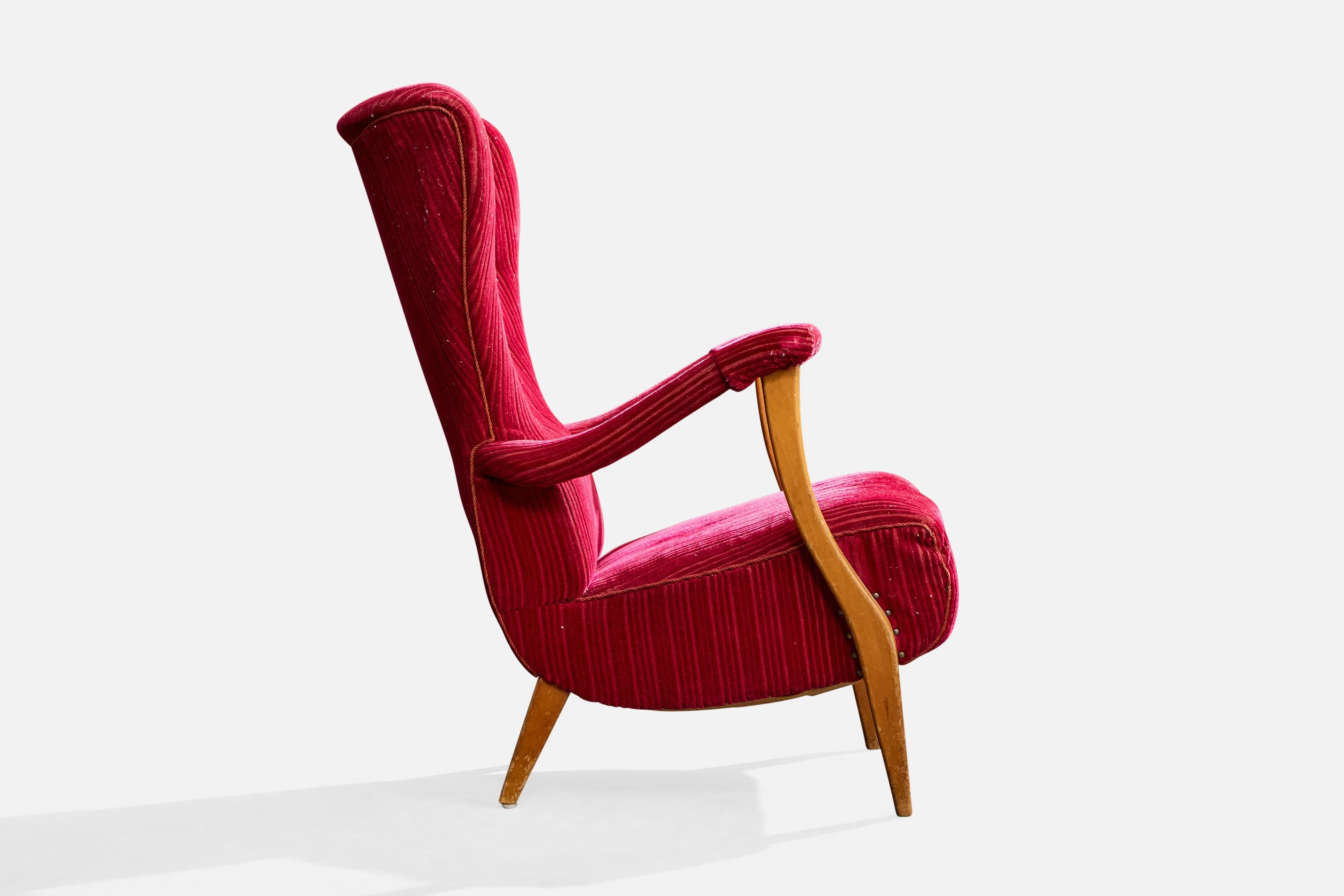 Milieu du XXe siècle Designer suédois, chaise longue, bois, tissu, Suède, années 1940 en vente