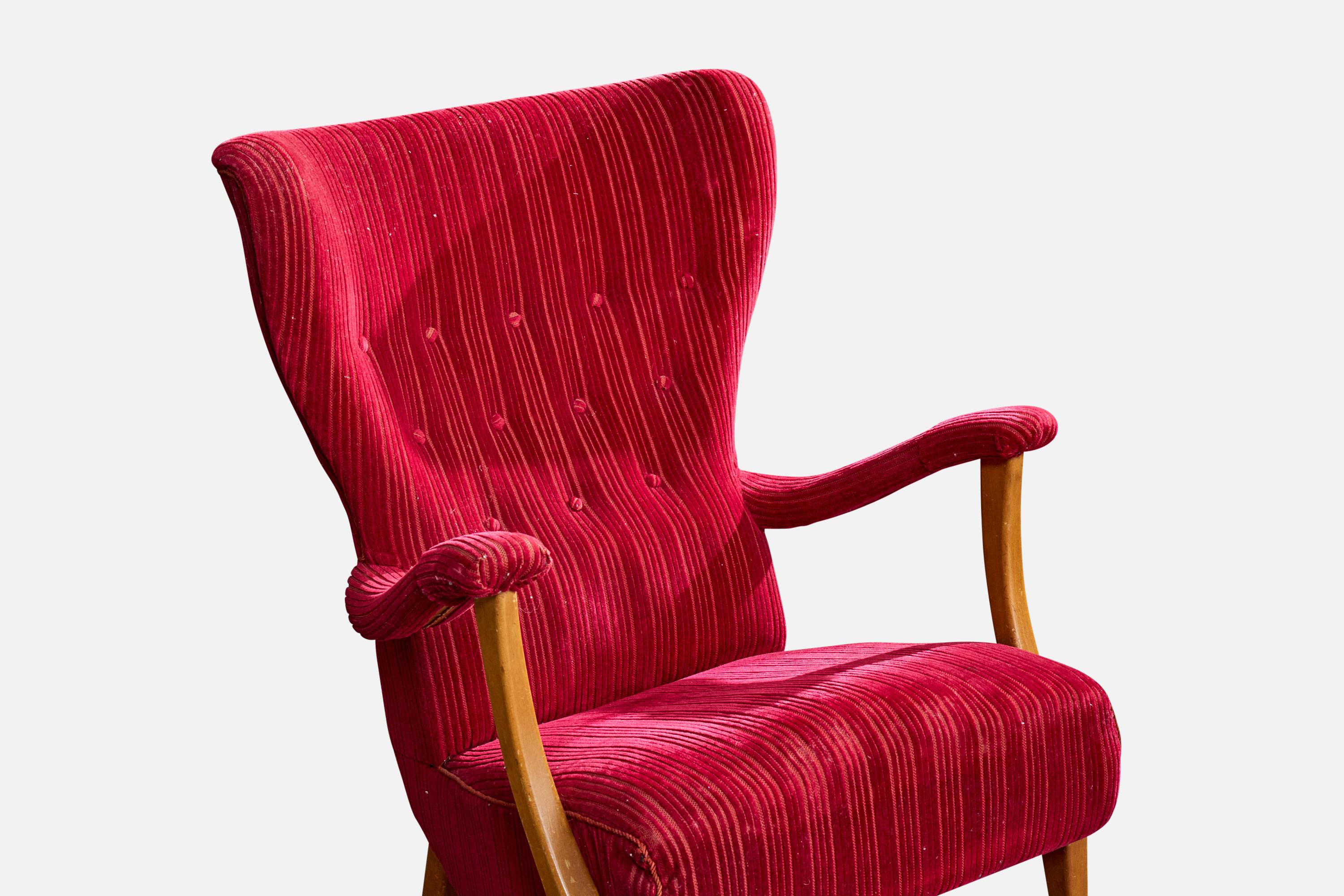 Tissu Designer suédois, chaise longue, bois, tissu, Suède, années 1940 en vente