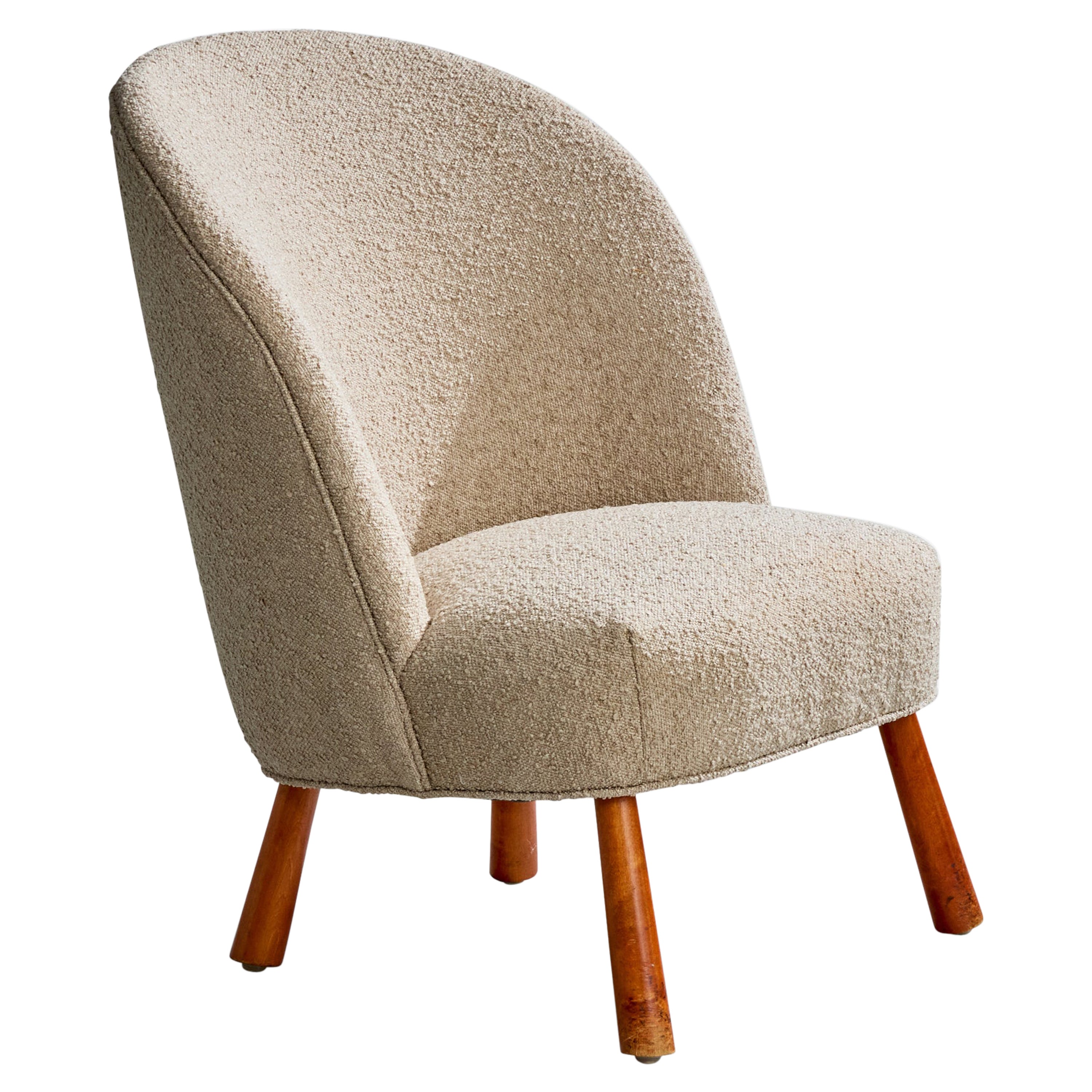 Swedish Designer, Lounge Chair, Wood, Fabric, Sweden, 1940s For Sale