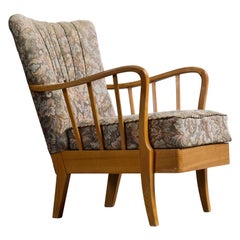 Swedish Designer, Lounge Chair, Wood, Fabric, Sweden, 1940s