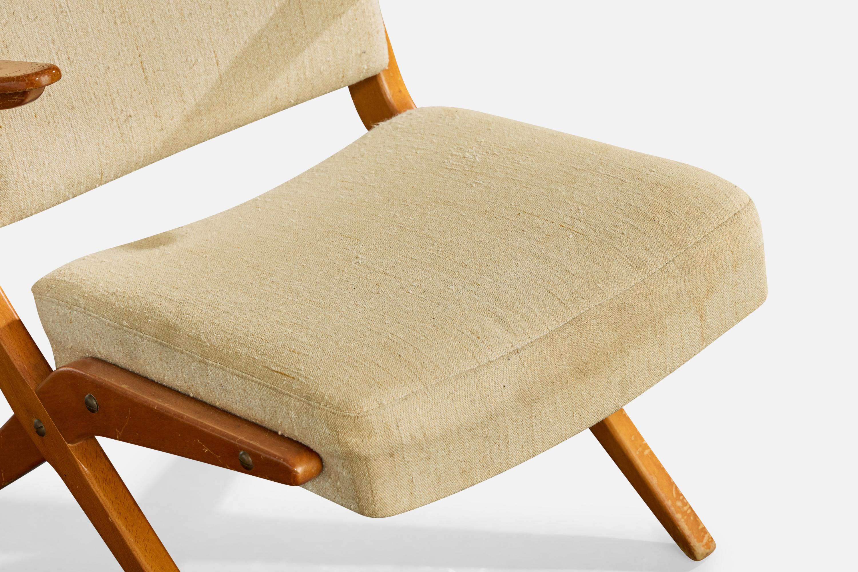 Schwedischer Designer, Loungesessel, Holz, Stoff, Schweden, 1950er Jahre im Angebot 5